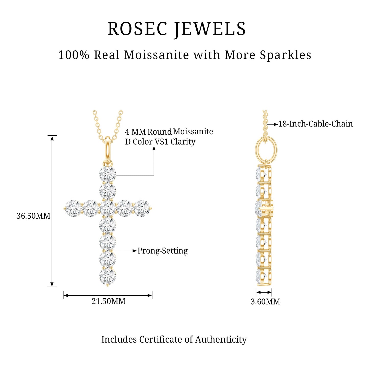 Certified Round Moissanite Cross Pendant Necklace