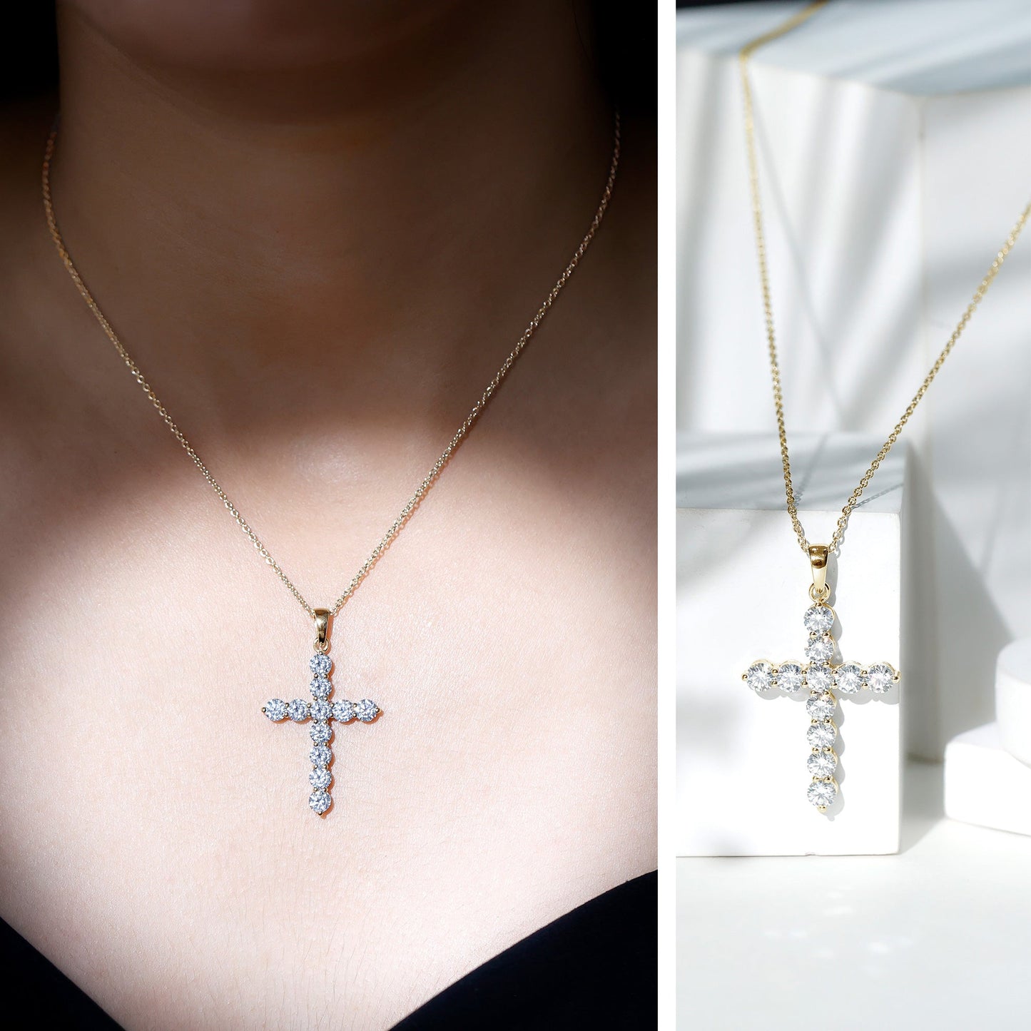 Certified Round Moissanite Cross Pendant Necklace