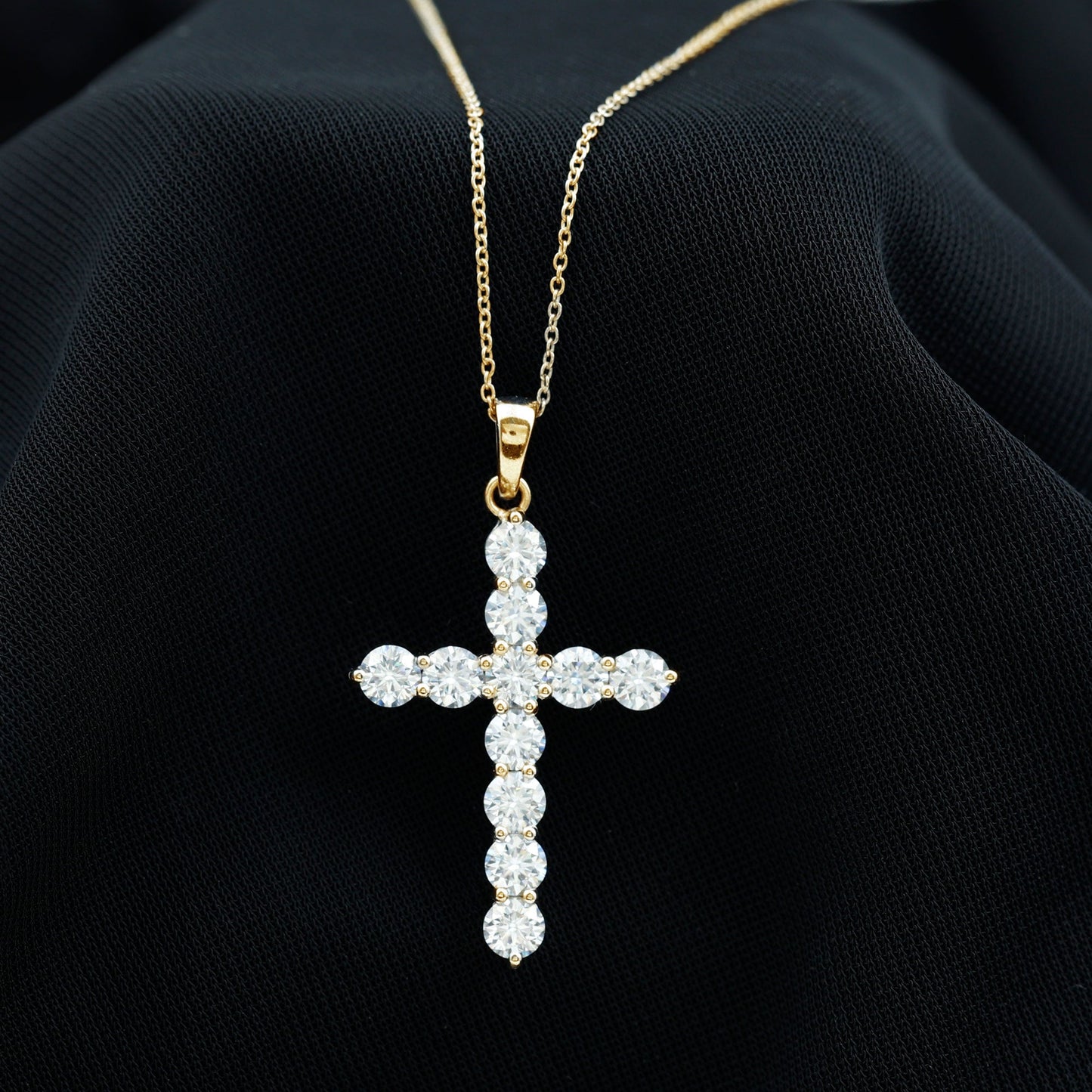 Certified Round Moissanite Cross Pendant Necklace