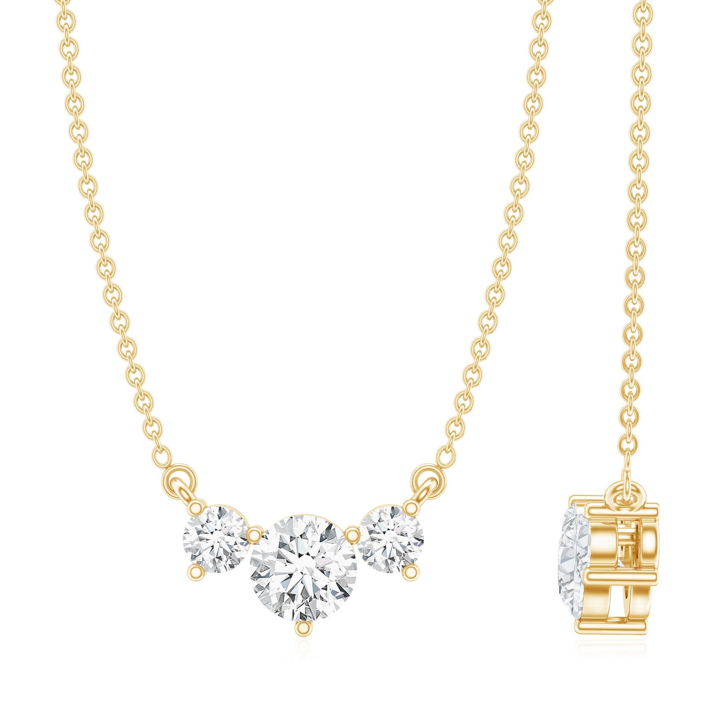 Certified Moissanite Three Stone Stackable Necklace