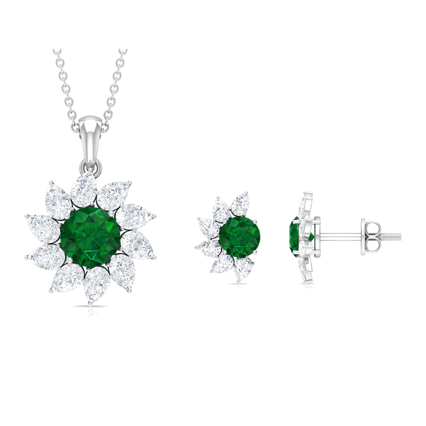 Certified Lab Grown Emerald Diamond Flower Jewelry Set for Women