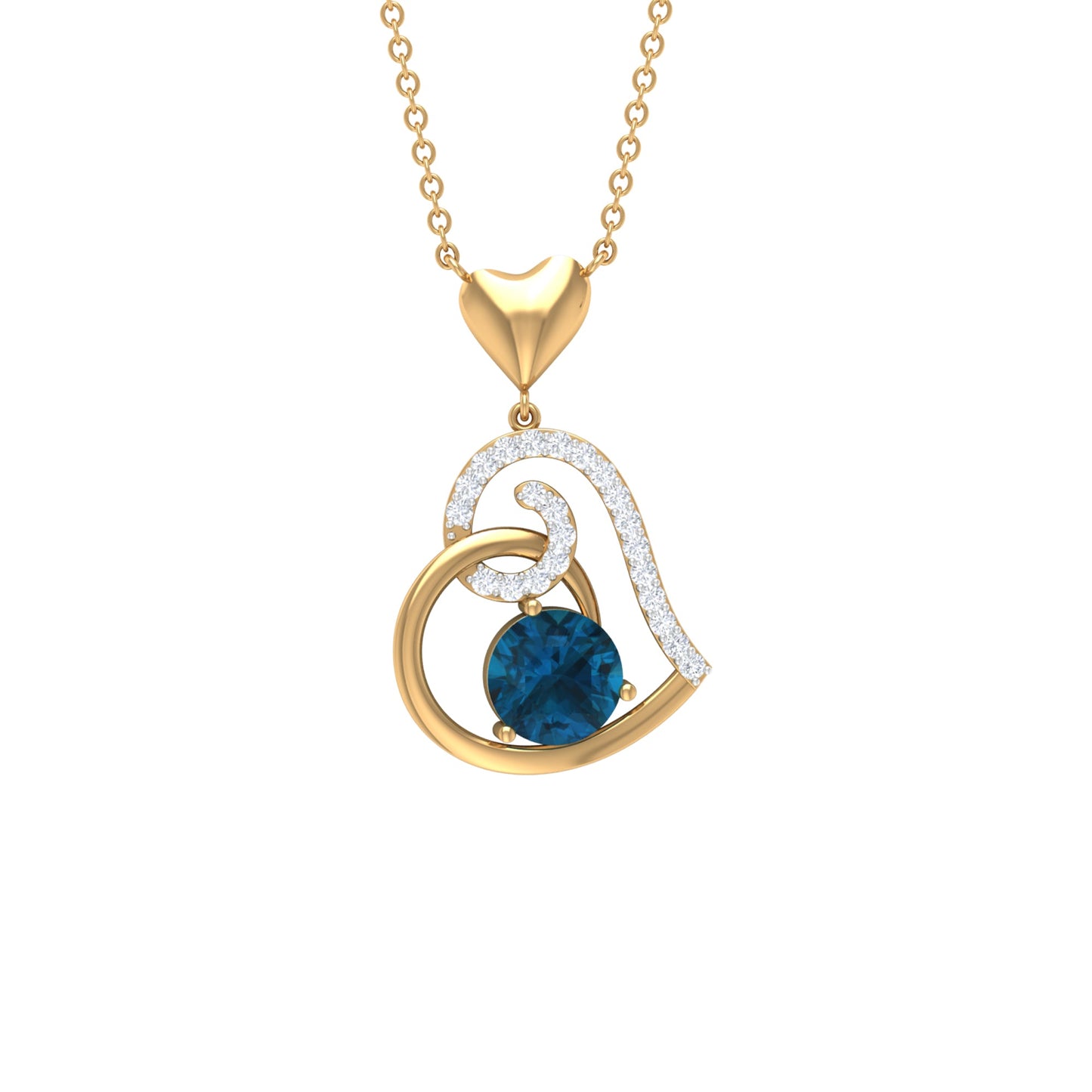 1.3 Carat London Blue Topaz and Diamond Heart Drop Pendant