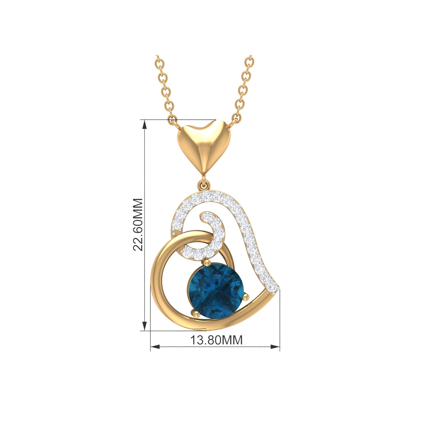 1.3 Carat London Blue Topaz and Diamond Heart Drop Pendant