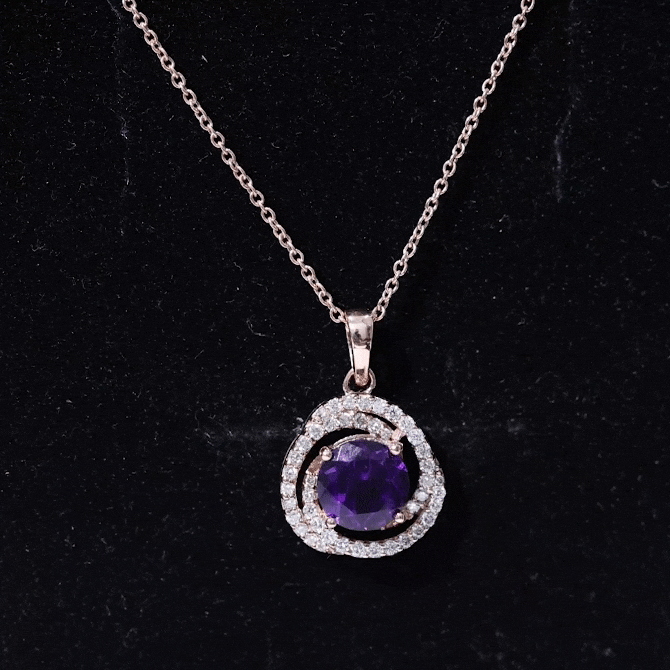 Natural Amethyst and Diamond Swirl Pendant Necklace