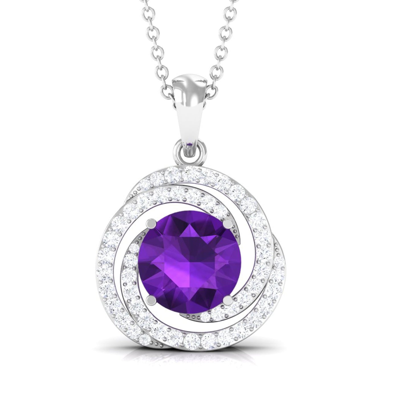 Natural Amethyst and Diamond Swirl Pendant Necklace