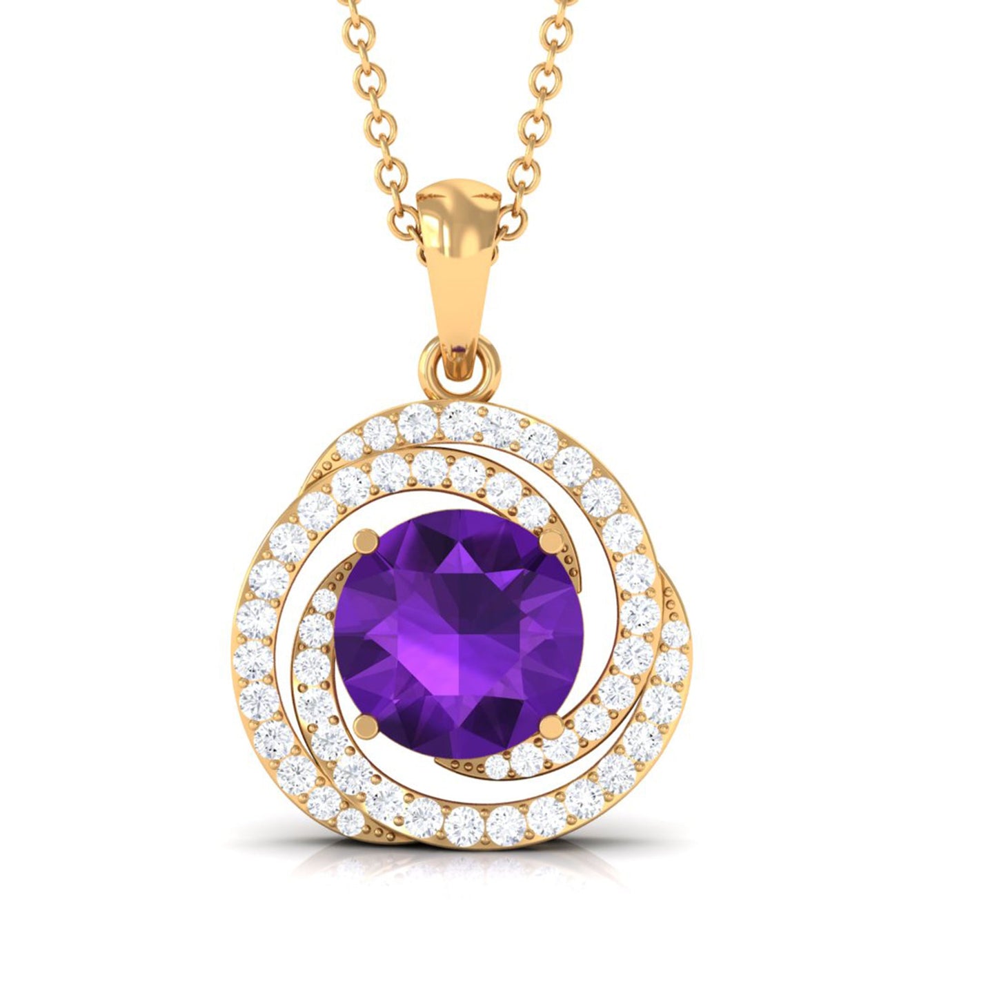 Natural Amethyst and Diamond Swirl Pendant Necklace
