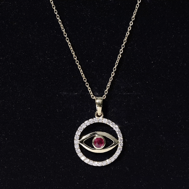 Real Ruby and Diamond Evil Eye Pendant Necklace