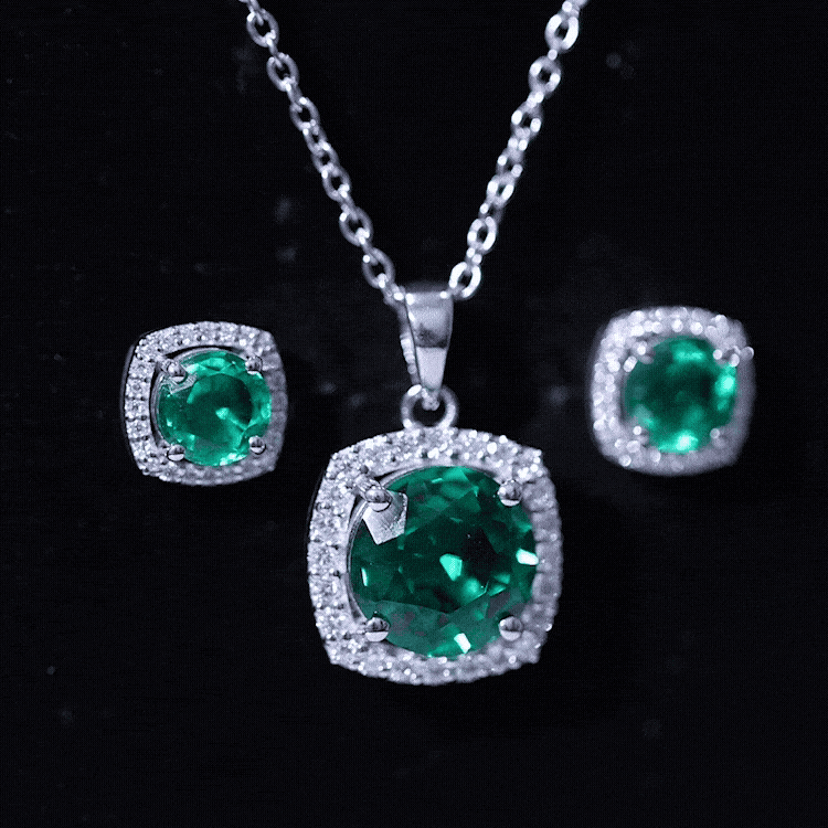 Certified Lab Grown Emerald Necklace and Earring Set for Women