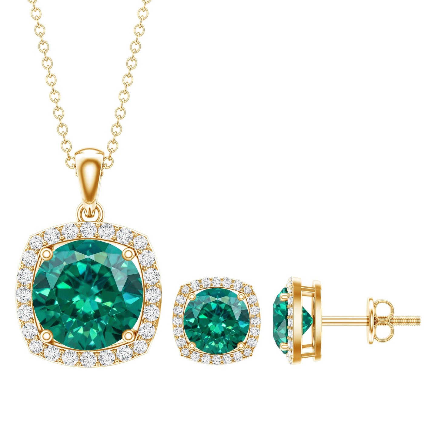 Certified Lab Grown Emerald Necklace and Earring Set for Women