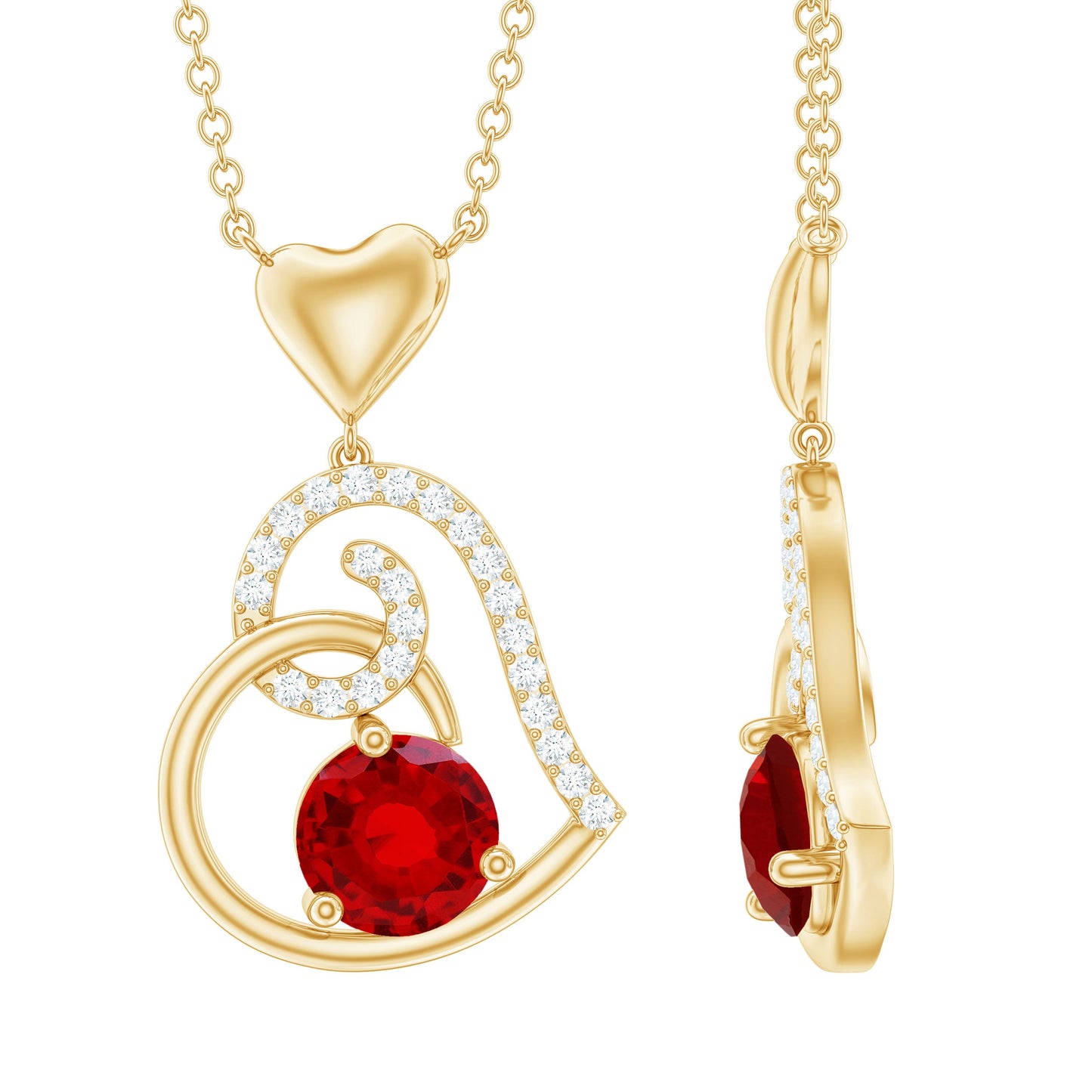 Certified Lab Created Ruby and Diamond Heart Necklace