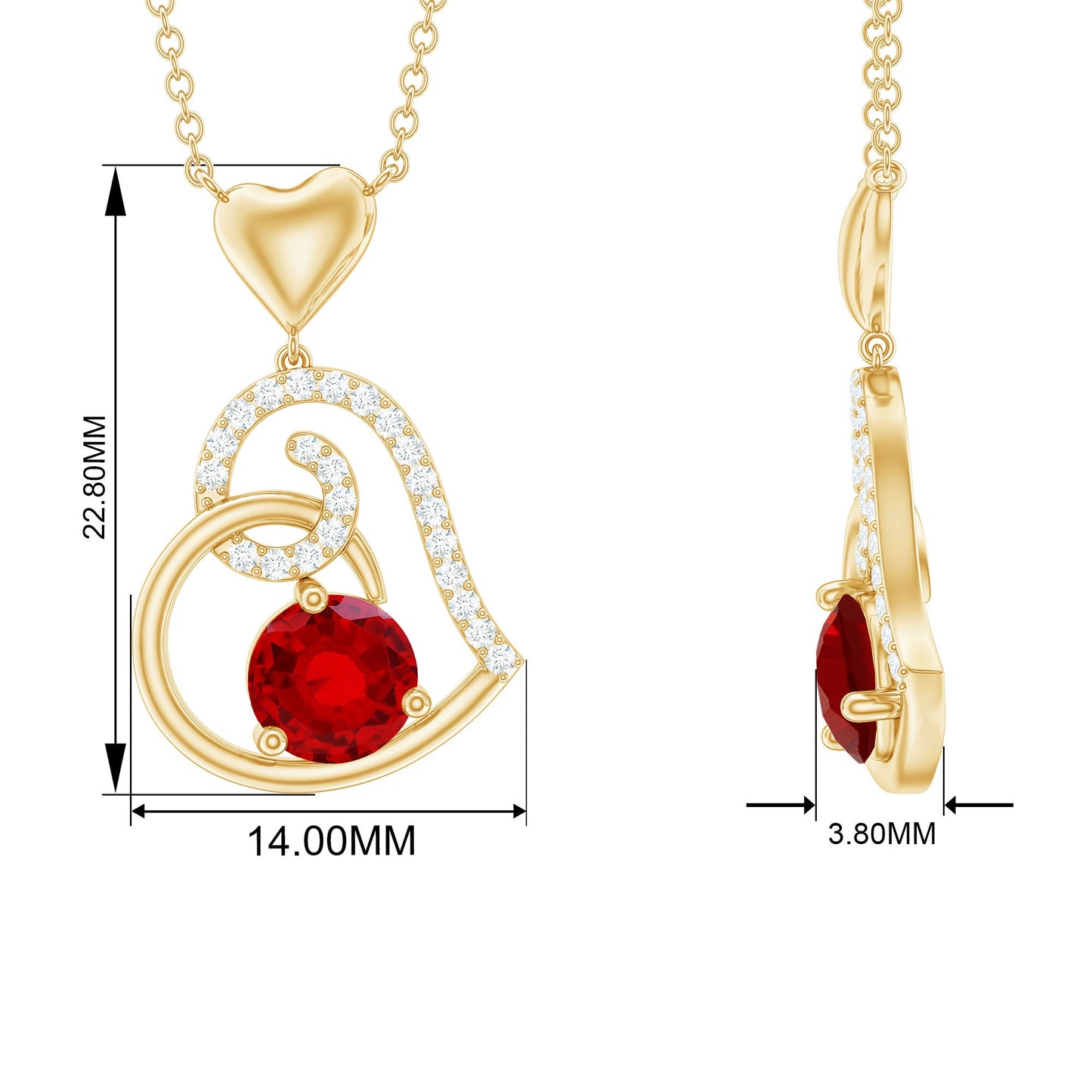 Certified Lab Created Ruby and Diamond Heart Necklace