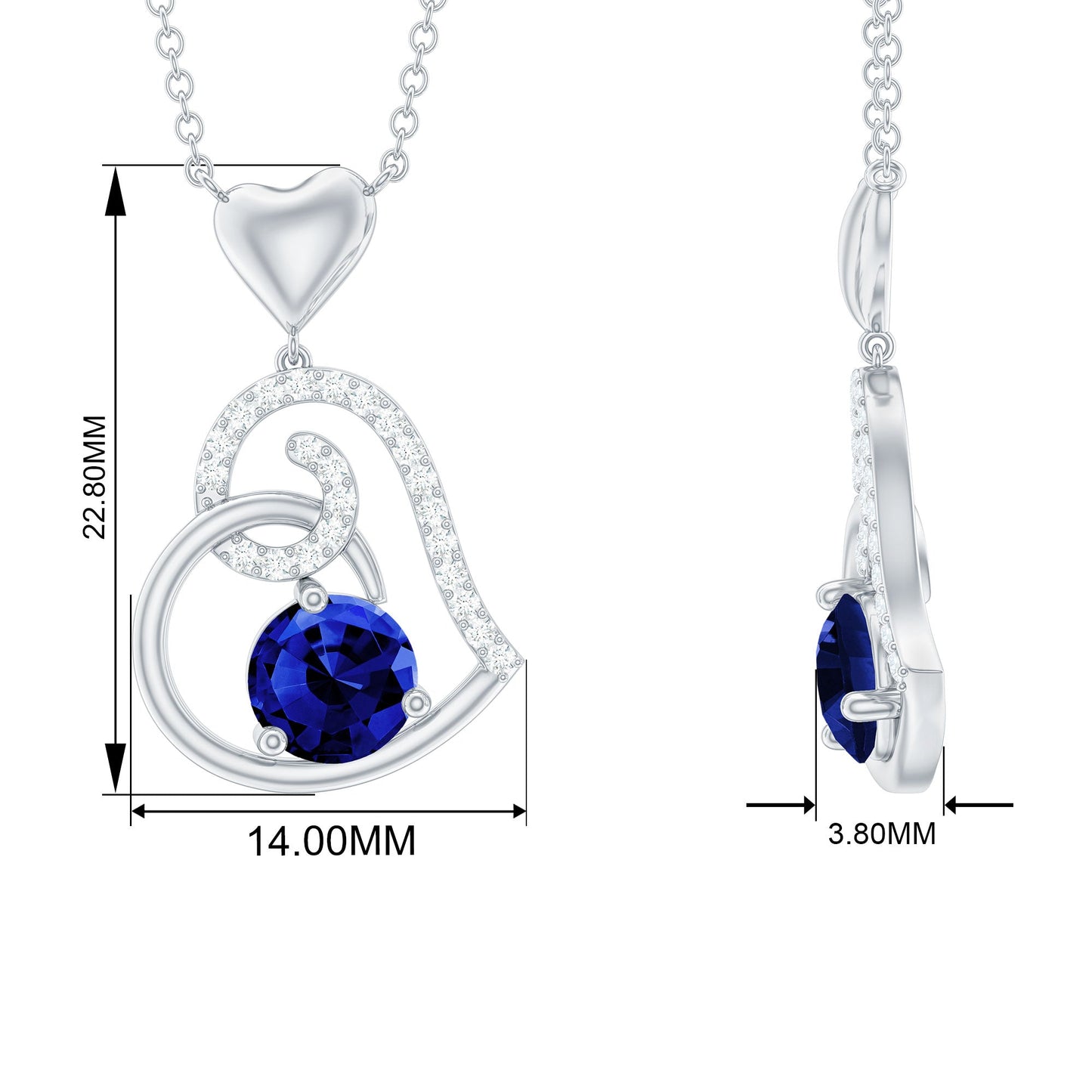 1 Carat Created Blue Sapphire and Diamond Heart Drop Pendant