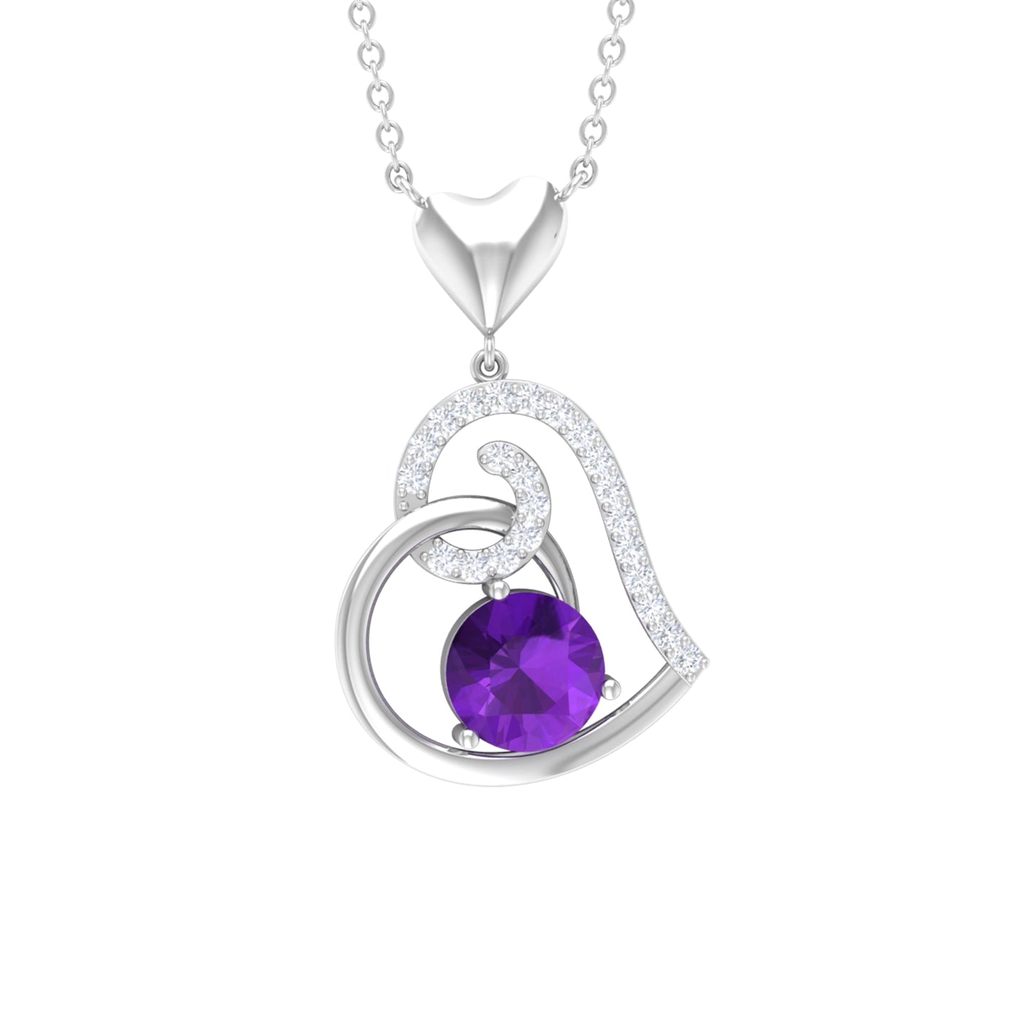 Certified 1.2 Carat Amethyst Heart Necklace with Diamond