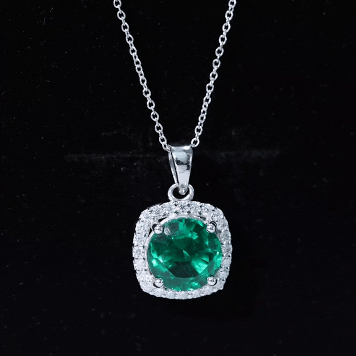 3.5 Carat Round Cut Lab Created Emerald and Diamond Bridal Necklace