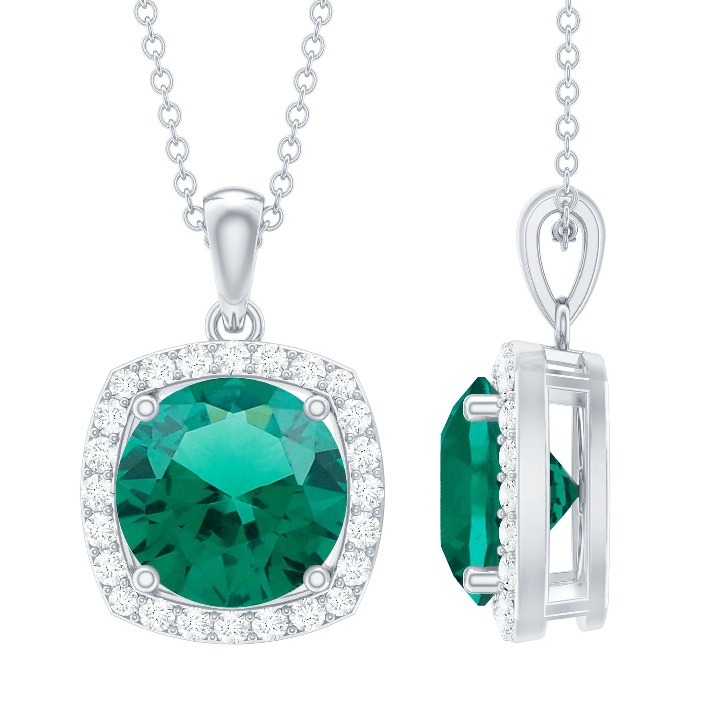 3.5 Carat Round Cut Lab Created Emerald and Diamond Bridal Necklace