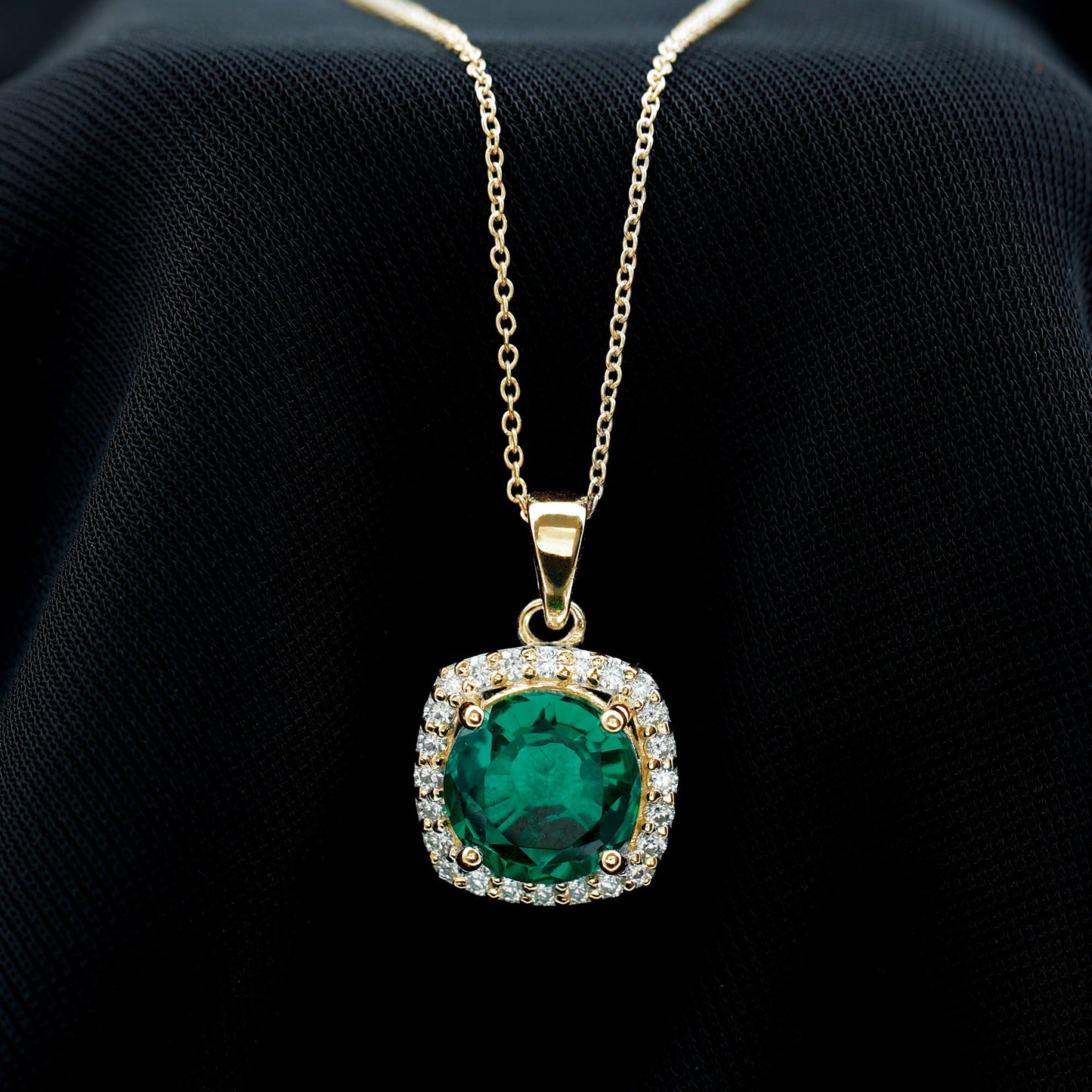 3.5 Carat Round Cut Lab Created Emerald and Diamond Bridal Necklace