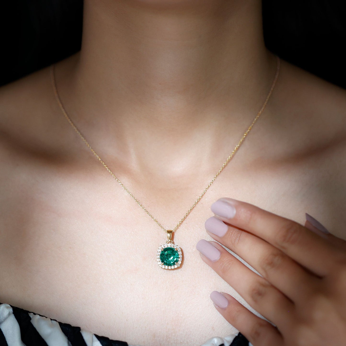 3.5 Carat Round Cut Lab Created Emerald and Diamond Bridal Necklace
