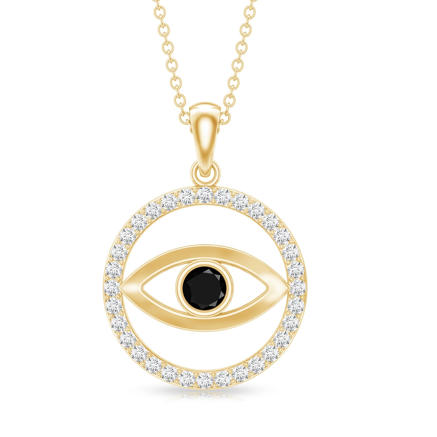 Lab Created Black Diamond Evil Eye Necklace with Moissanite