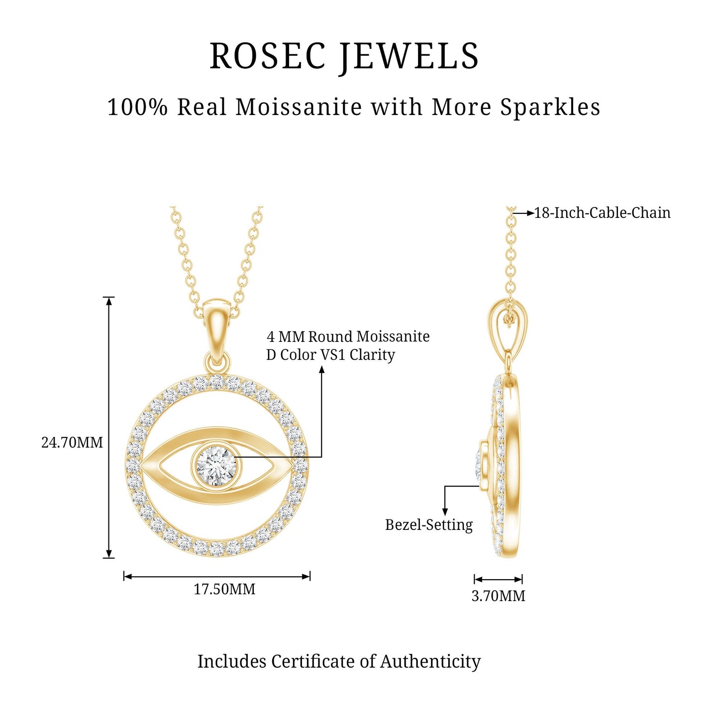 Certified Moissanite Evil Eye Pendant with Eternity
