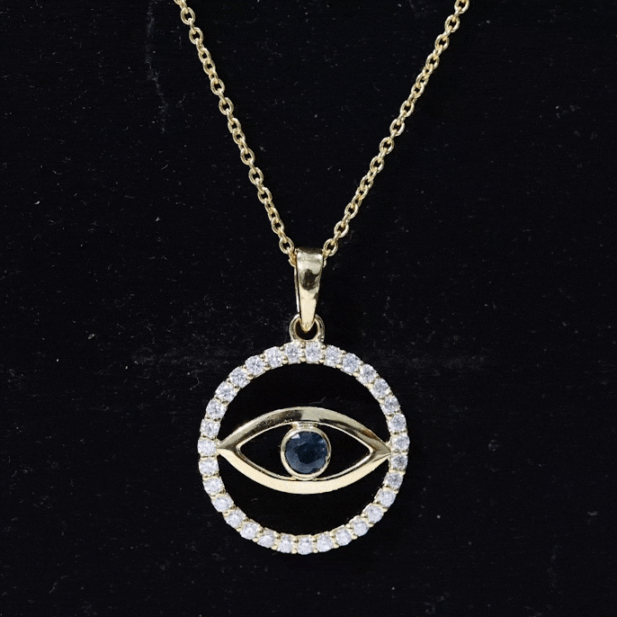 Blue Sapphire and Diamond Evil Eye Eternity Necklace
