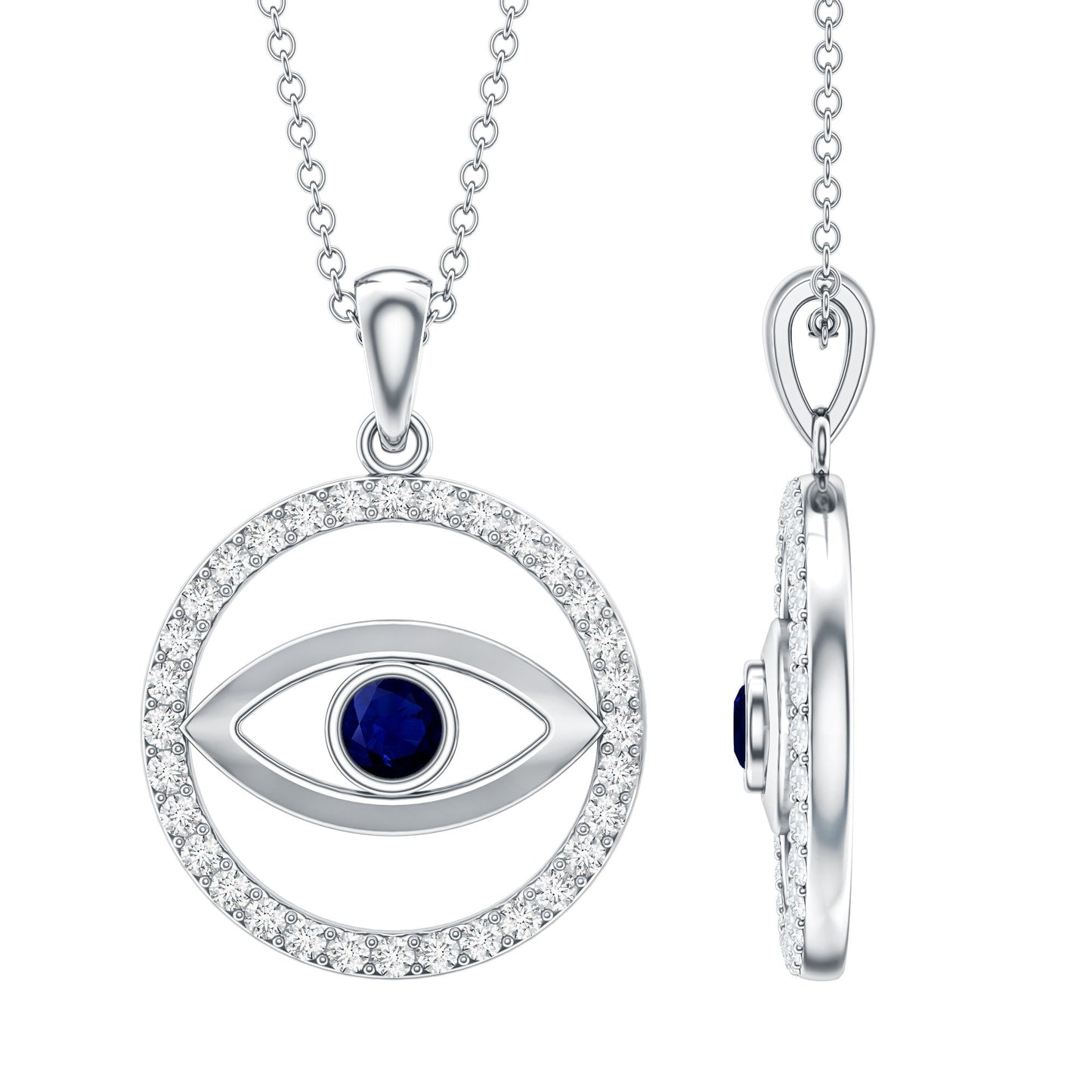 Blue Sapphire and Diamond Evil Eye Eternity Necklace
