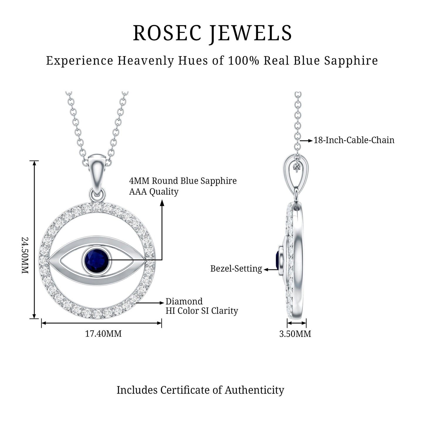 Blue Sapphire and Diamond Evil Eye Eternity Necklace