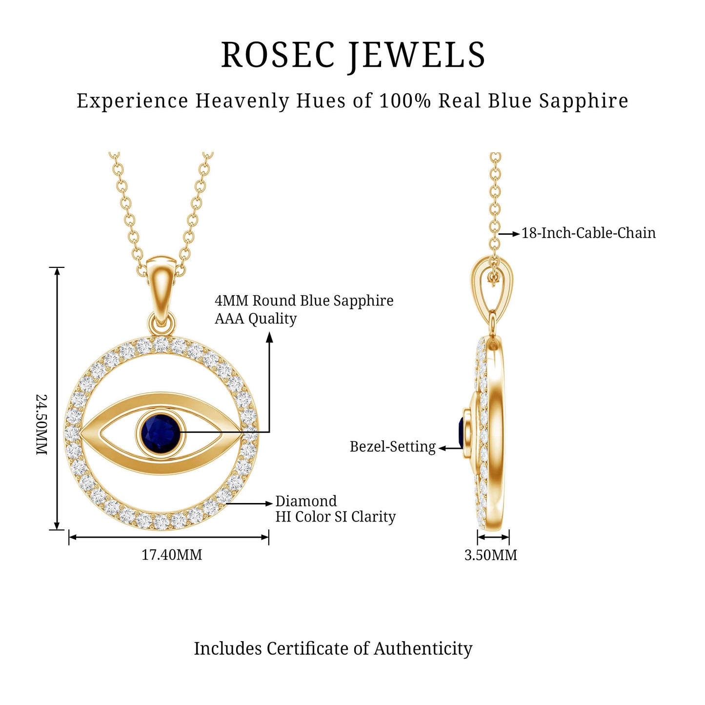Blue Sapphire and Diamond Evil Eye Eternity Necklace