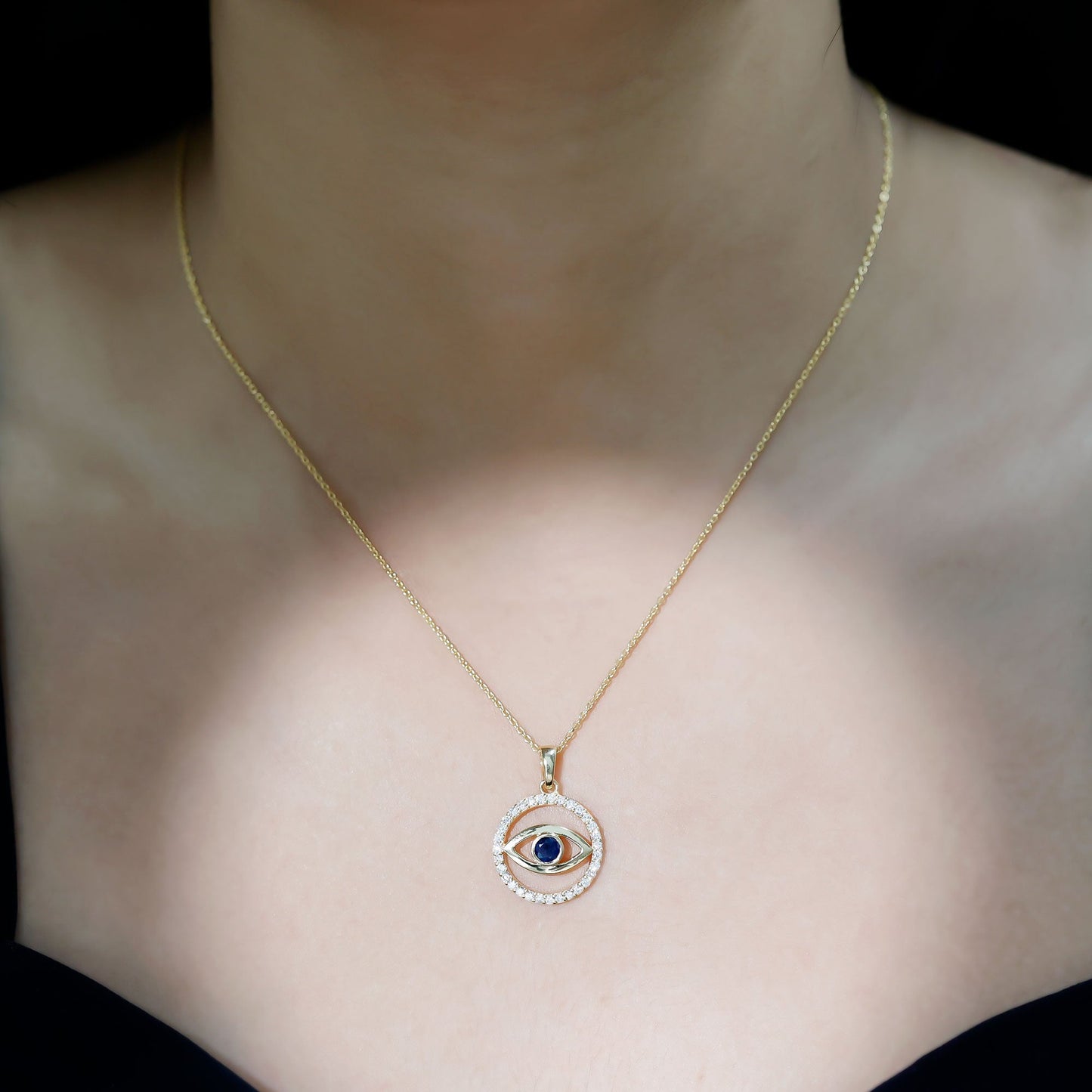 Blue Sapphire and Diamond Evil Eye Eternity Necklace