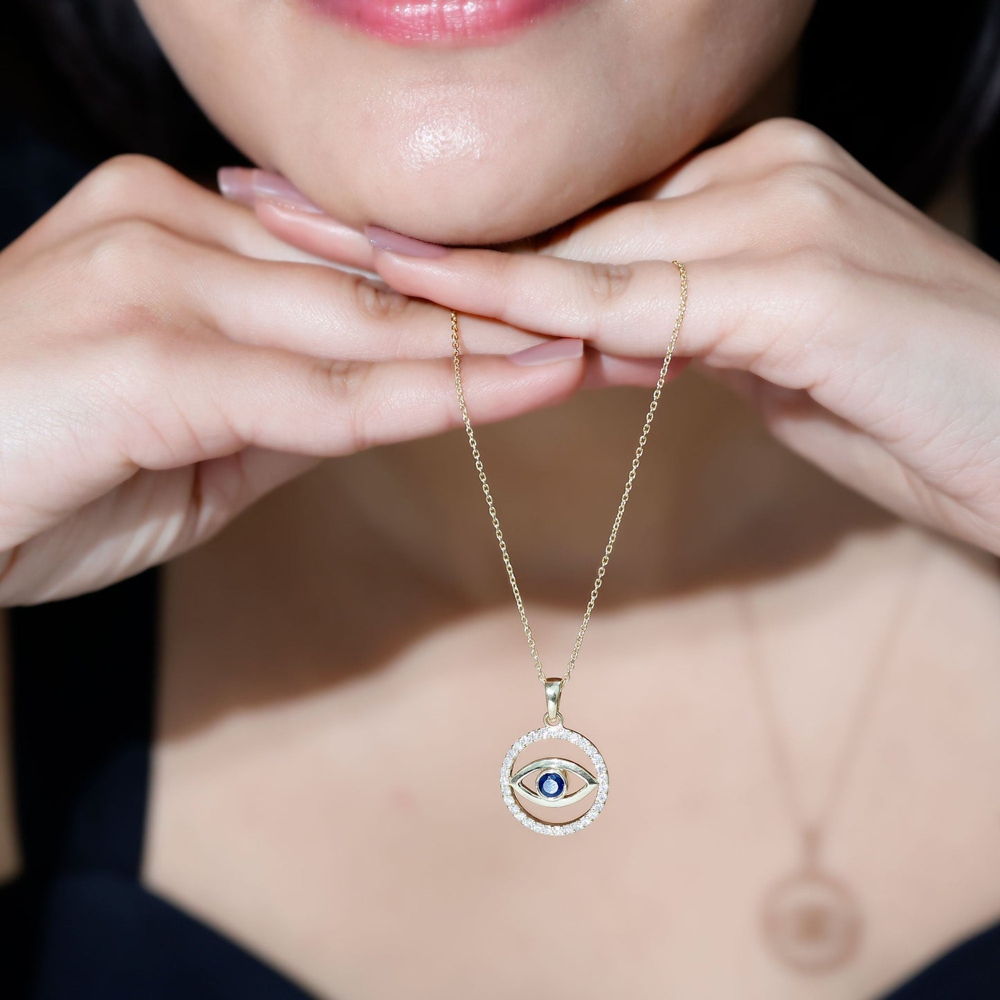 Blue Sapphire and Diamond Evil Eye Eternity Necklace