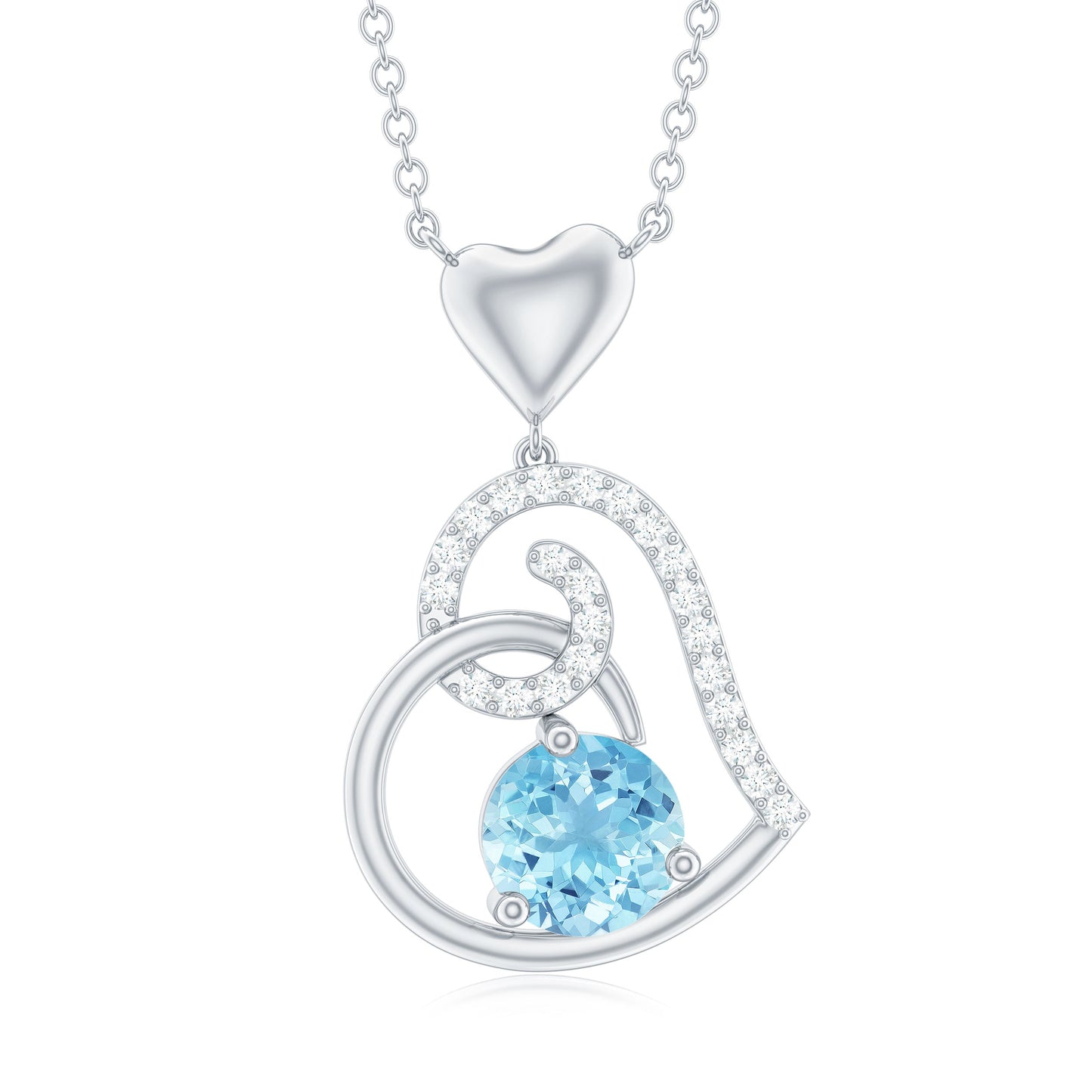 0.8 Carat Aquamarine and Diamond Heart Drop Pendant