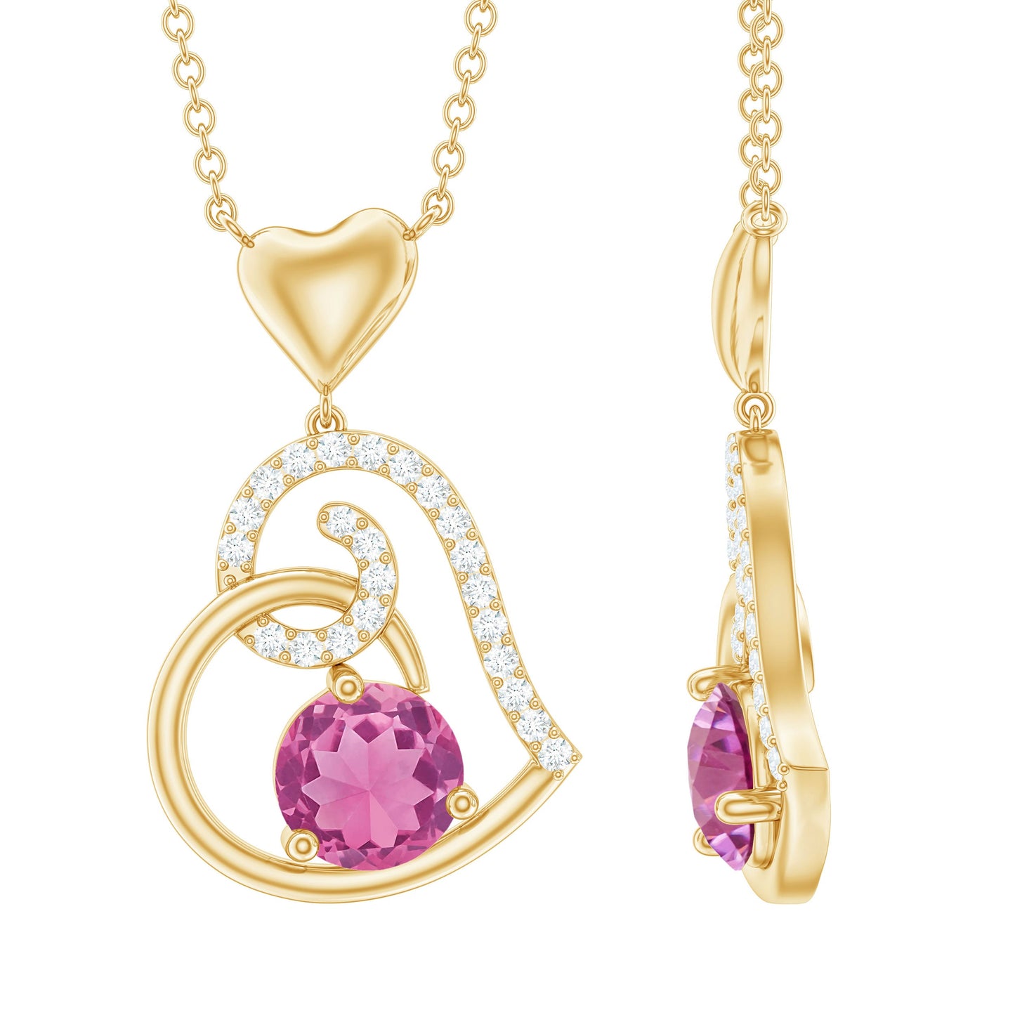 1.2 Carat Certified Pink Tourmaline and Diamond Heart Drop Pendant