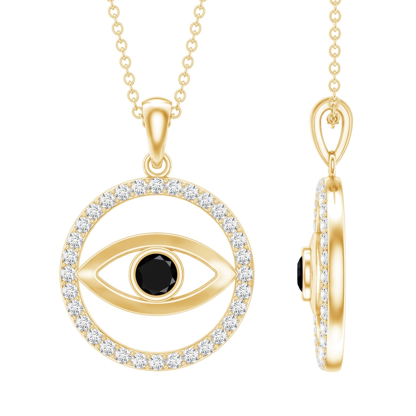 Black Onyx Evil Eye Pendant with Moissanite Eternity Circle