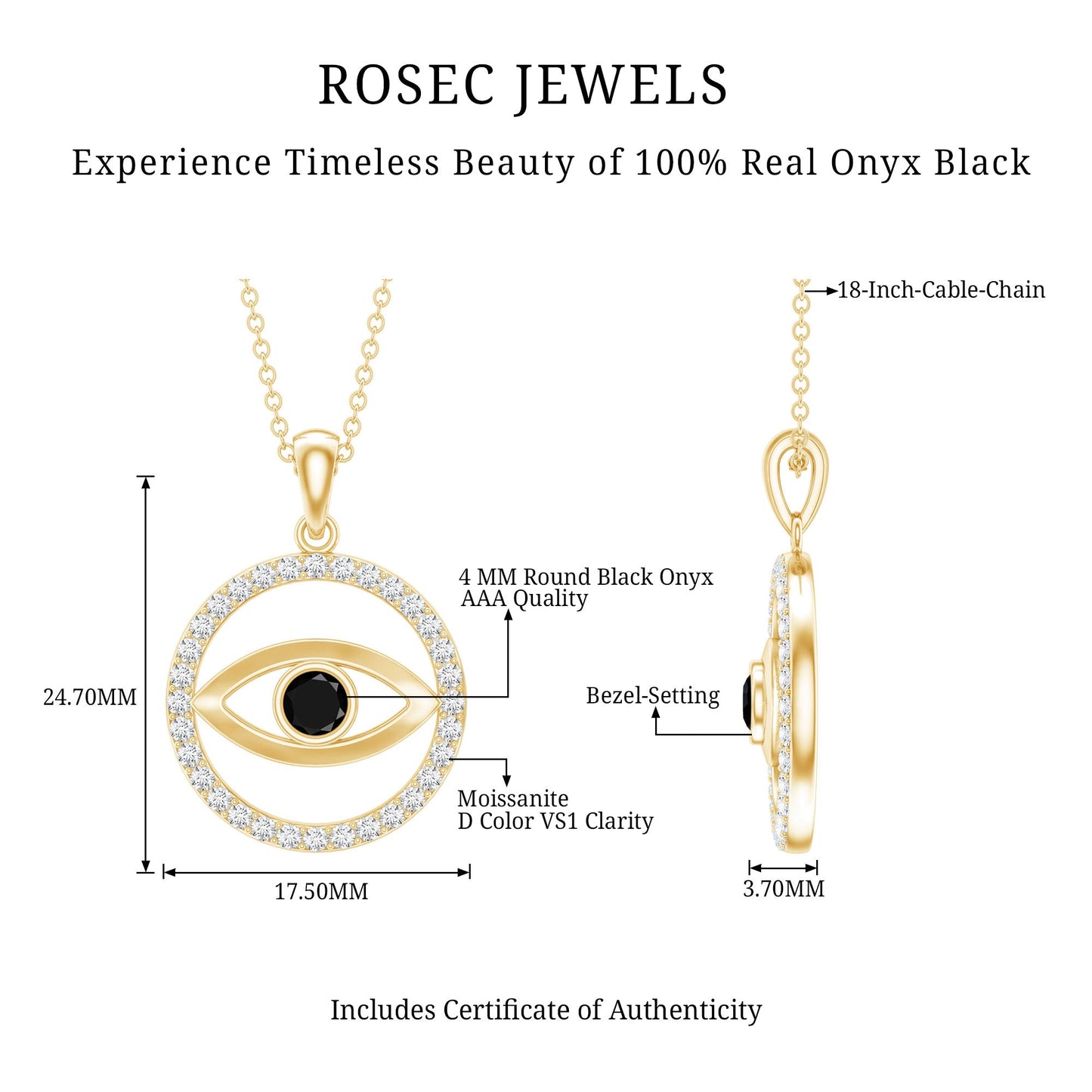 Black Onyx Evil Eye Pendant with Moissanite Eternity Circle
