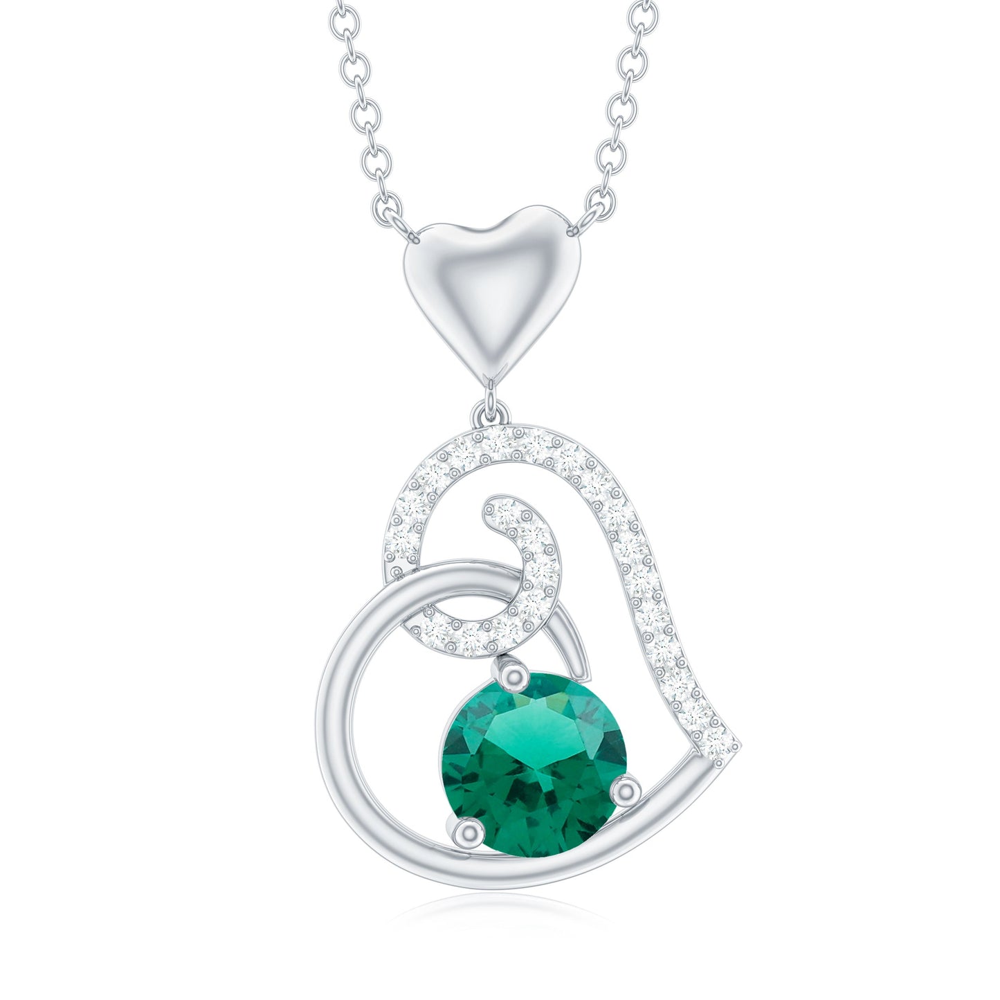 0.8 Carat Lab Created Emerald and Diamond Heart Drop Pendant