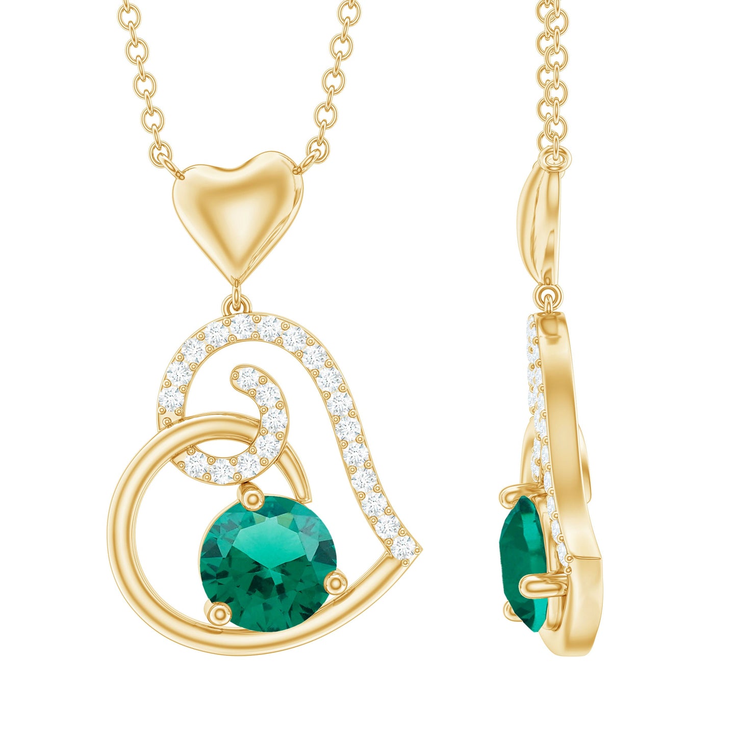 0.8 Carat Lab Created Emerald and Diamond Heart Drop Pendant