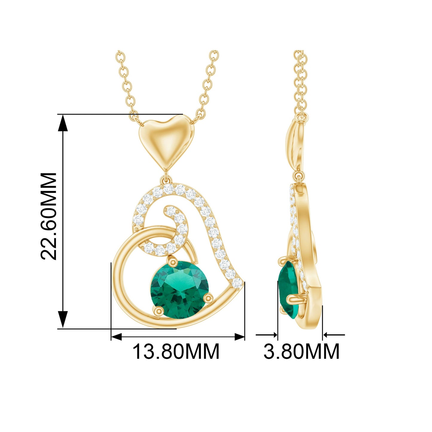 0.8 Carat Lab Created Emerald and Diamond Heart Drop Pendant