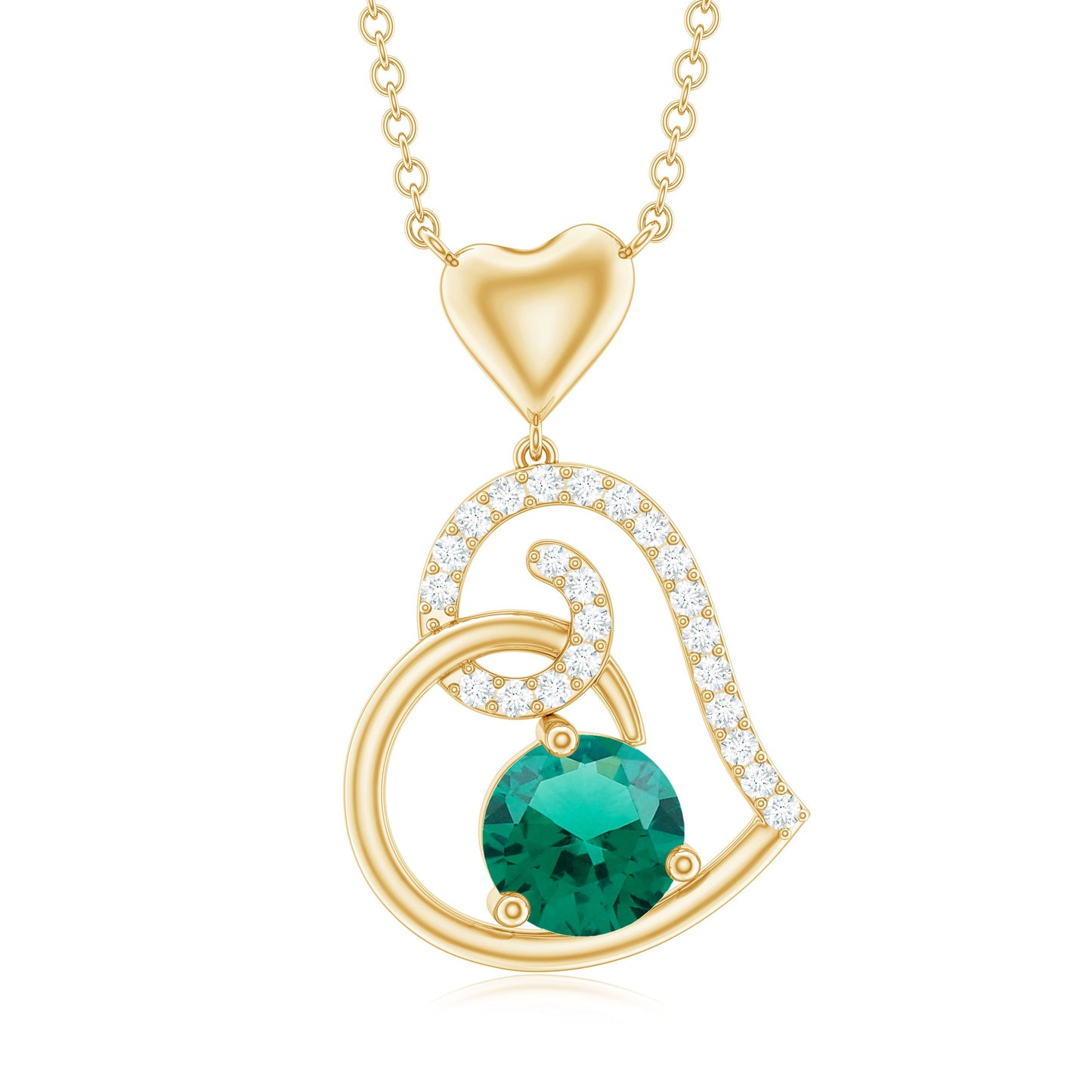 0.8 Carat Lab Created Emerald and Diamond Heart Drop Pendant