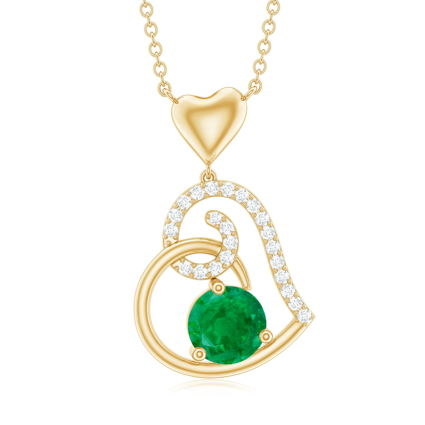 0.4 Carat Emerald and Diamond Heart Drop Pendant