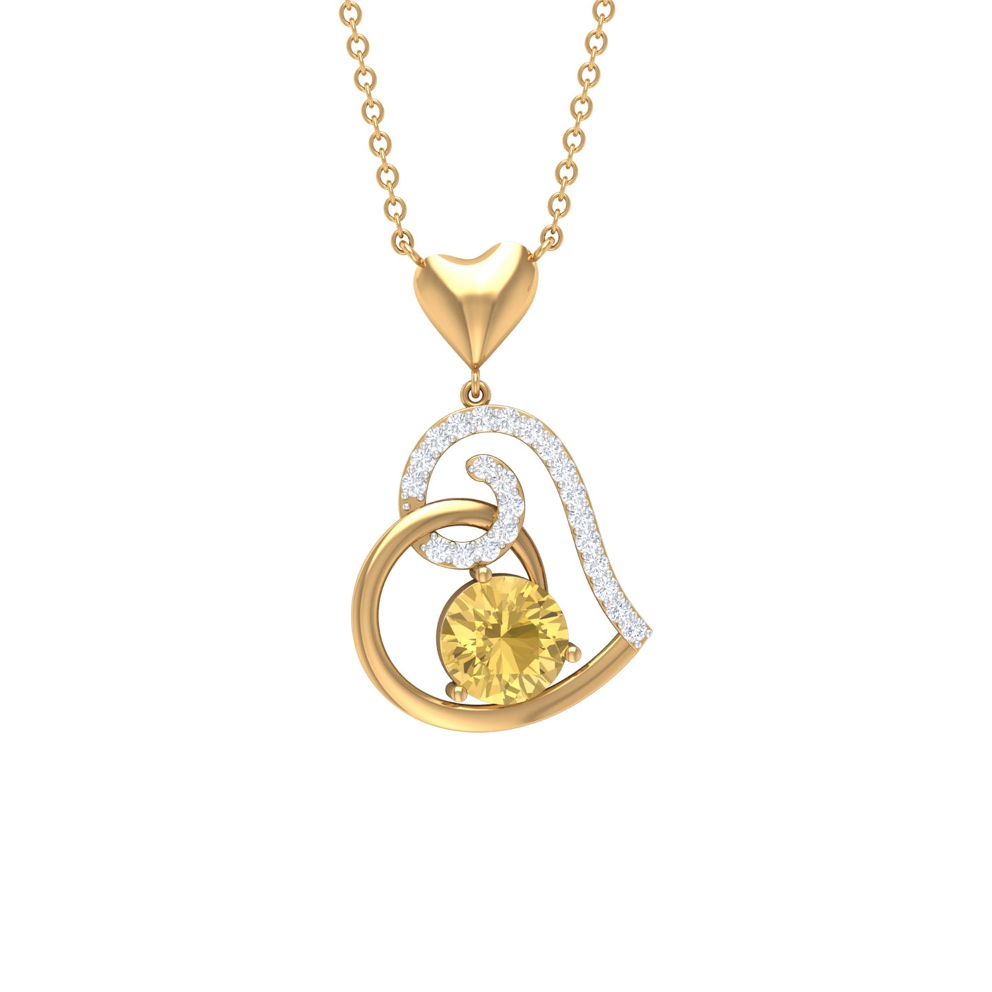 1.2 Carat Citrine and Diamond Heart Drop Pendant