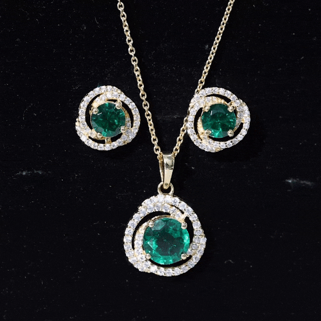 Lab Created Emerald Swirl Necklace and Earrings Set With Moissanite