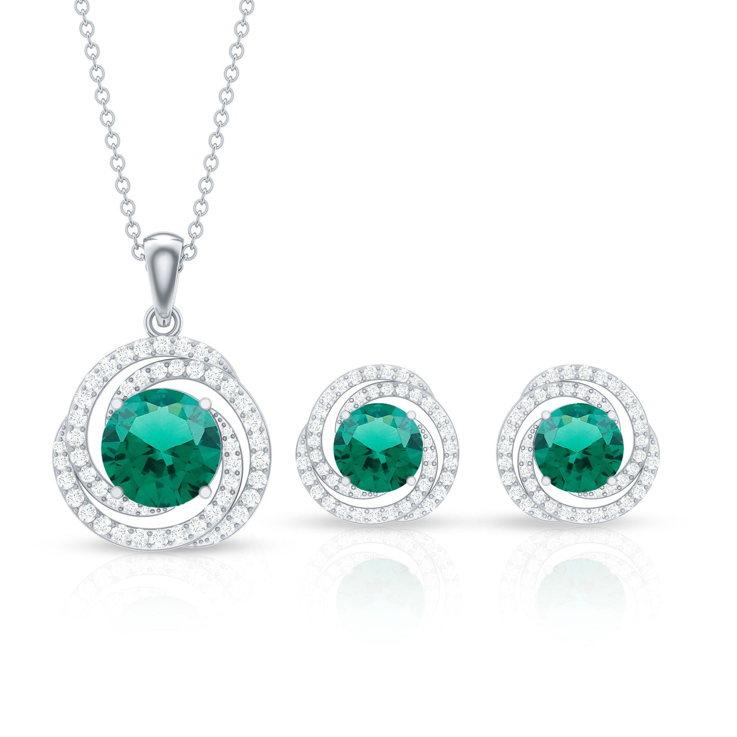Lab Created Emerald Swirl Necklace and Earrings Set With Moissanite