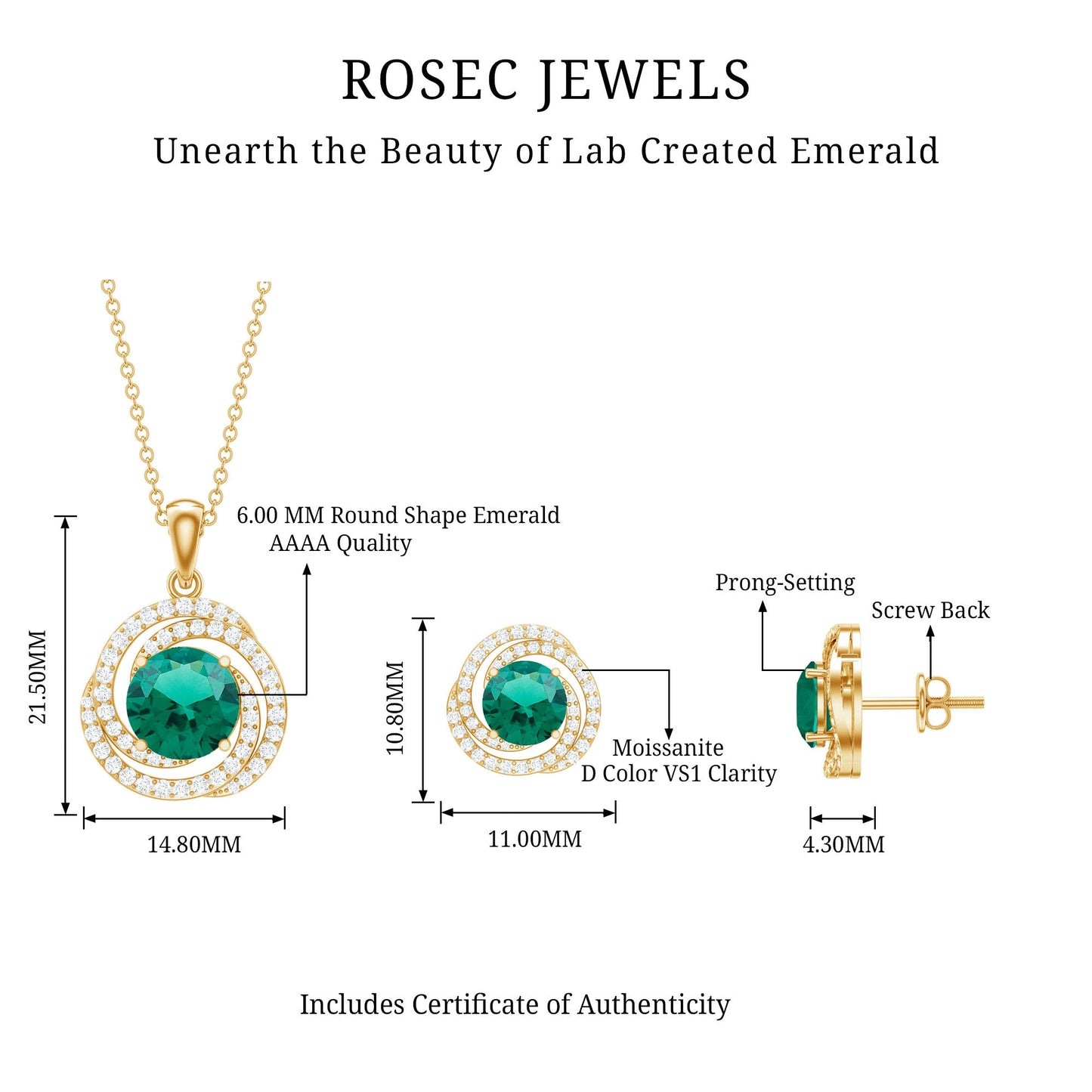 Lab Created Emerald Swirl Necklace and Earrings Set With Moissanite