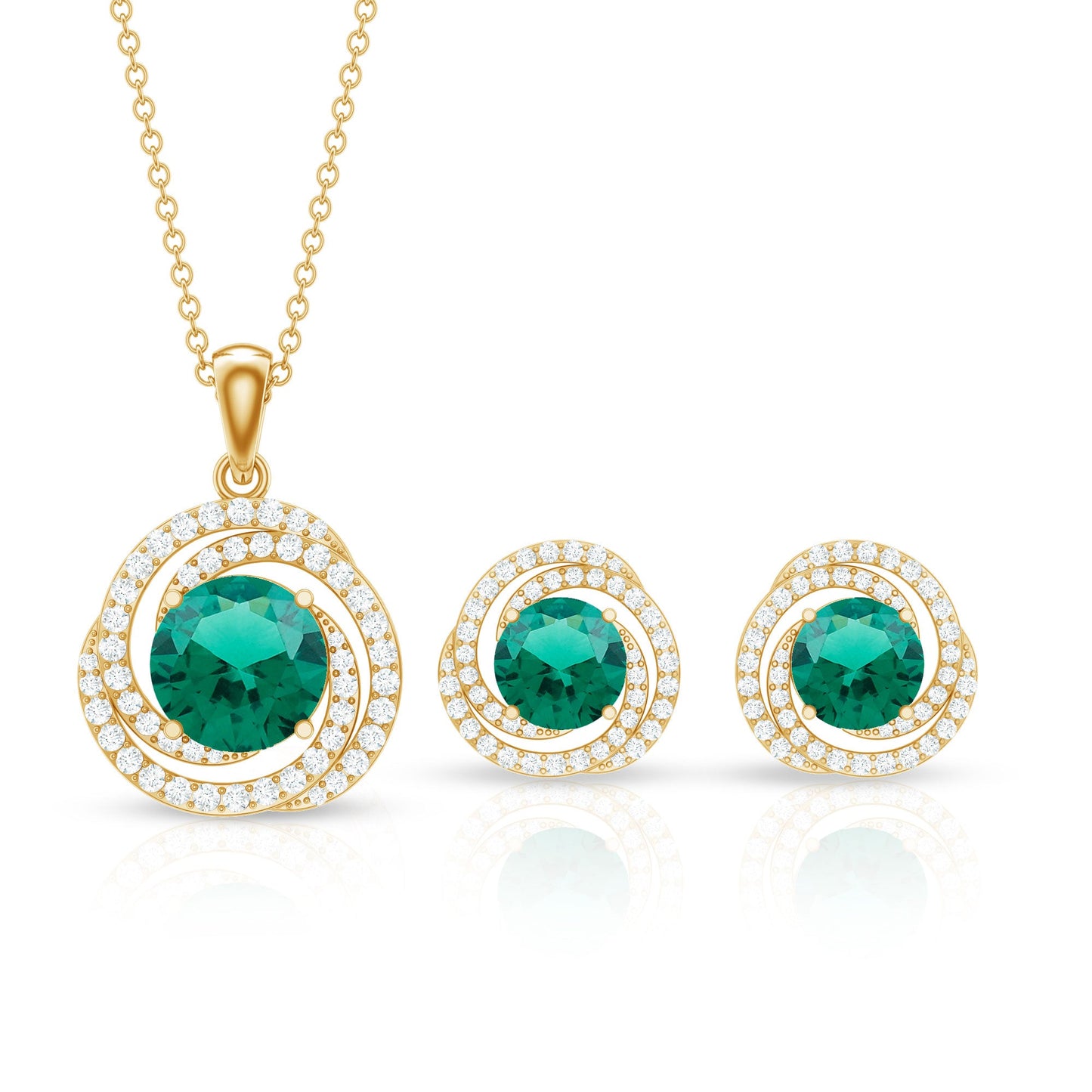 Lab Created Emerald Swirl Necklace and Earrings Set With Moissanite