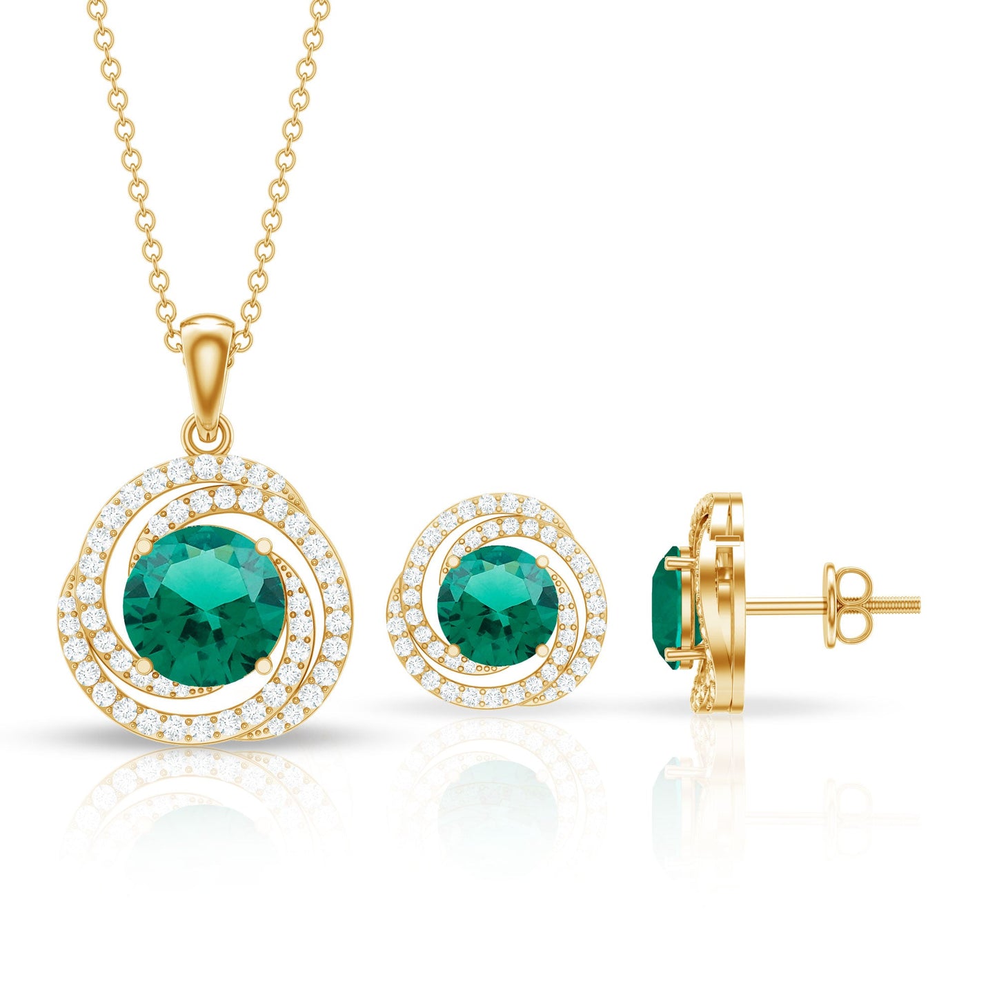 Lab Created Emerald Swirl Necklace and Earrings Set With Moissanite
