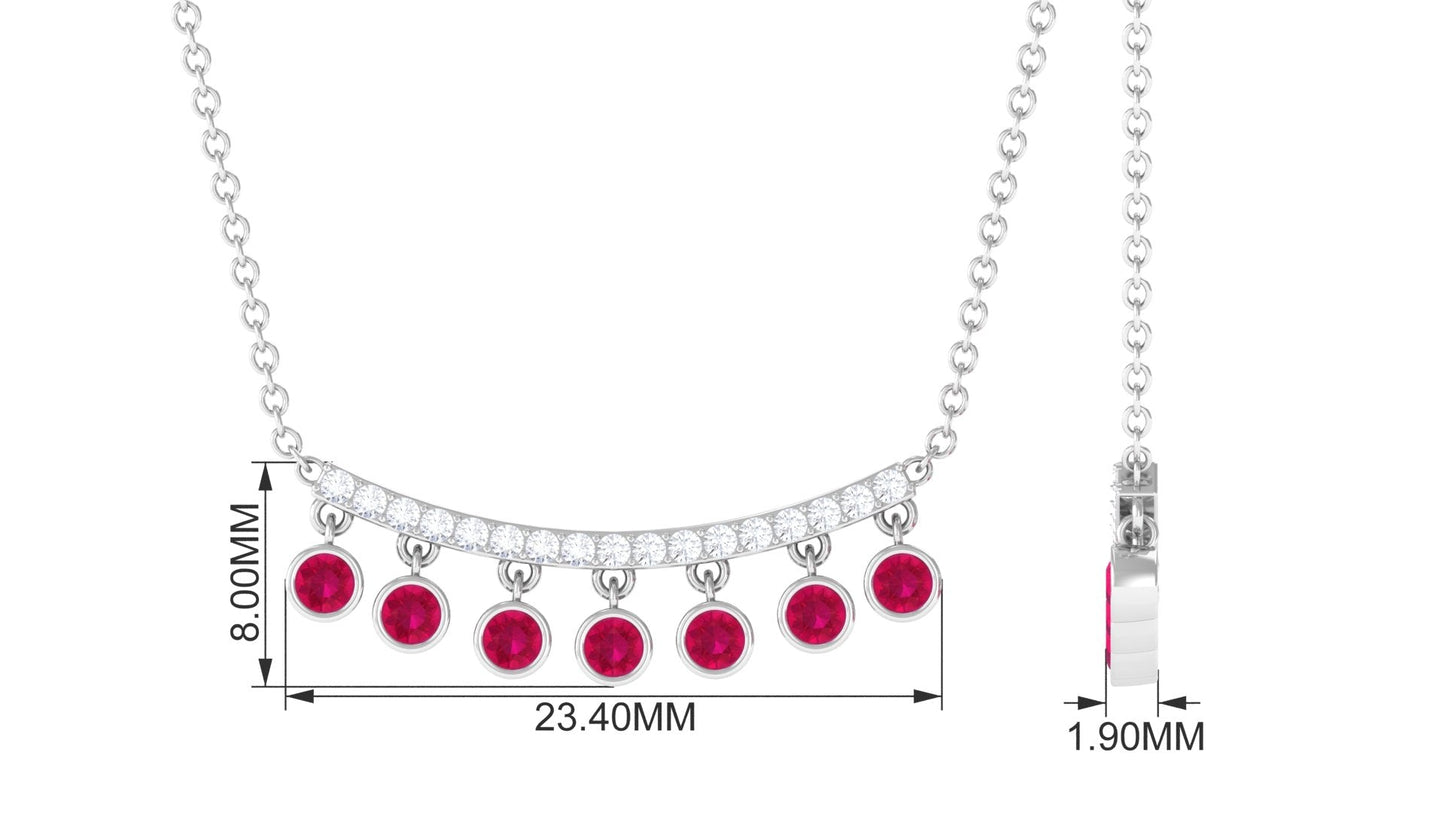 Bezel Set Ruby and Diamond Curved Bar Necklace