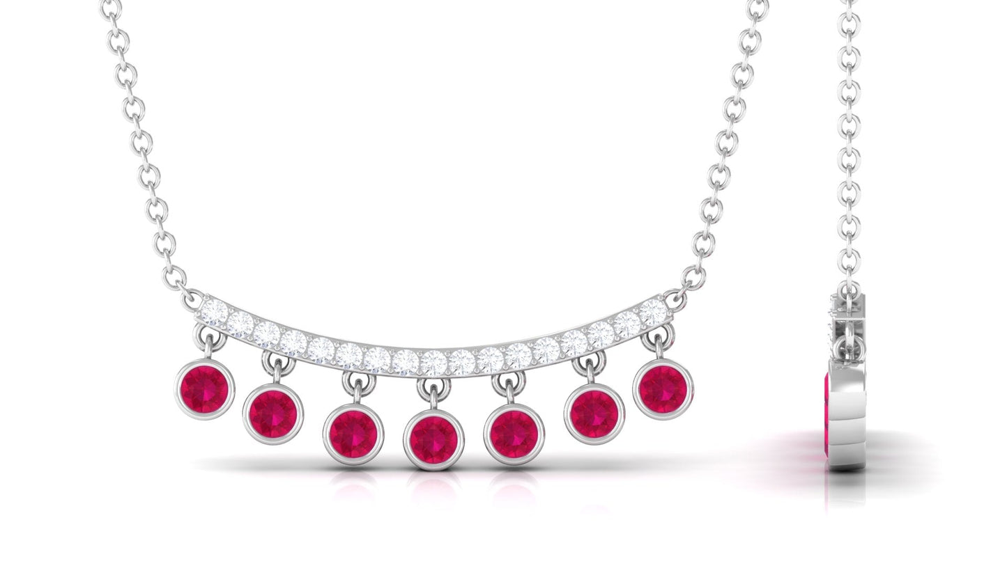 Bezel Set Ruby and Diamond Curved Bar Necklace