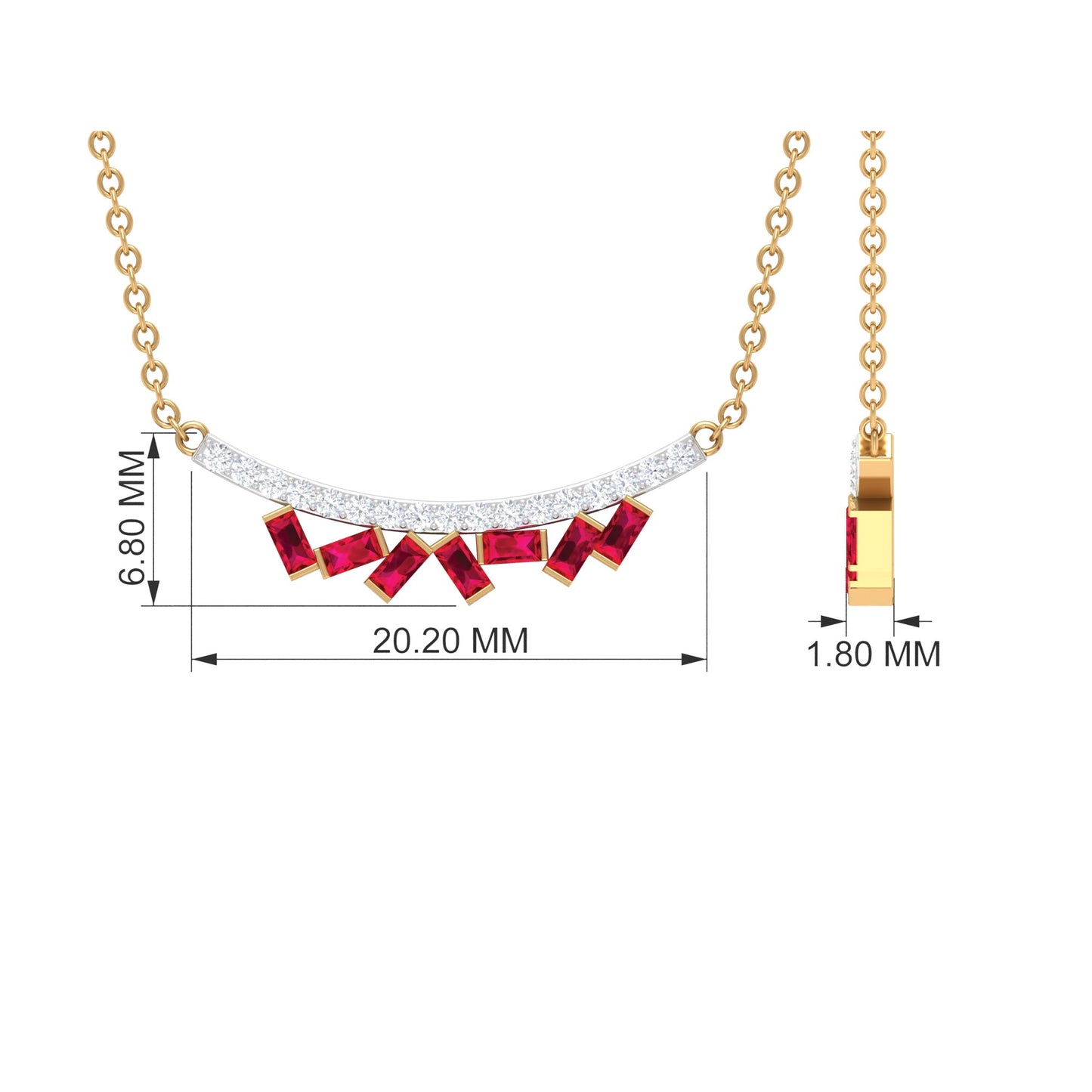 Baguette Cut Ruby Cluster Necklace with Diamond