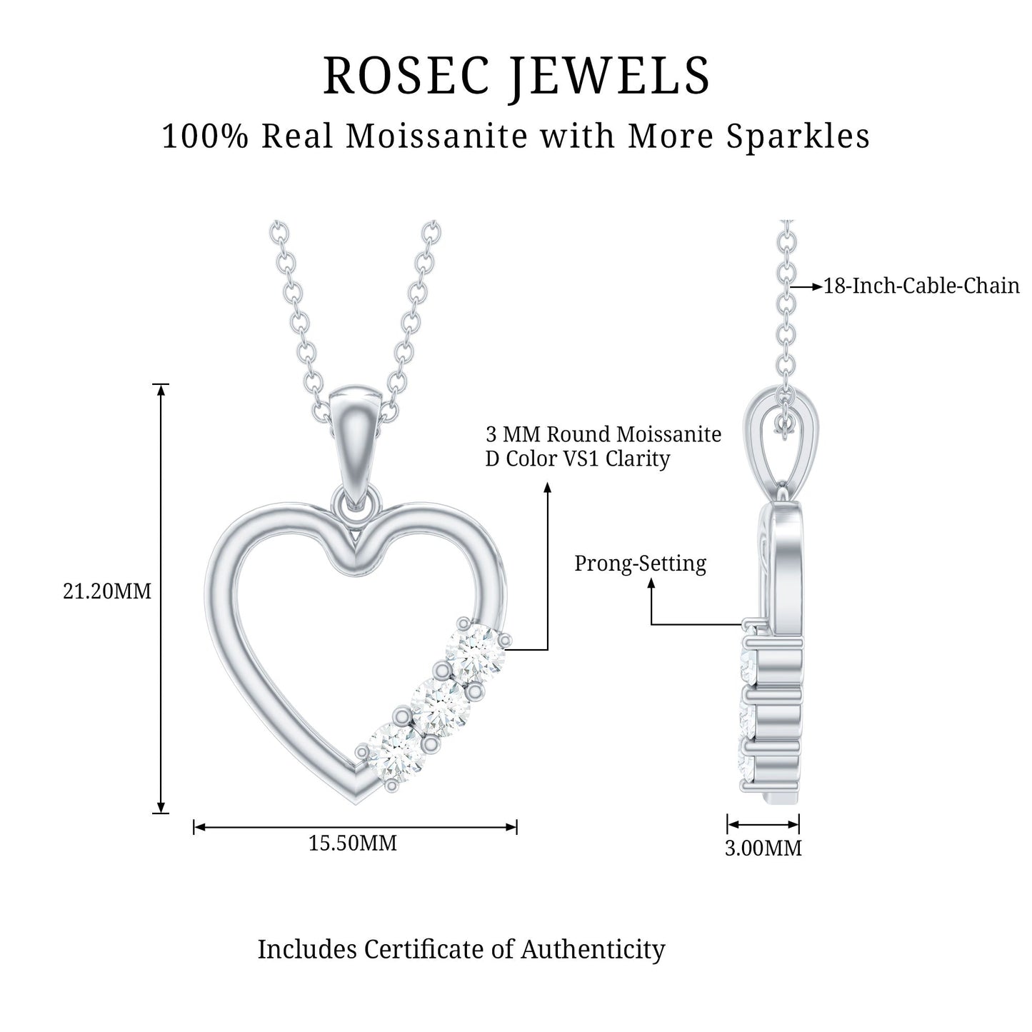 Simple Moissanite Open Heart Pendant Necklace