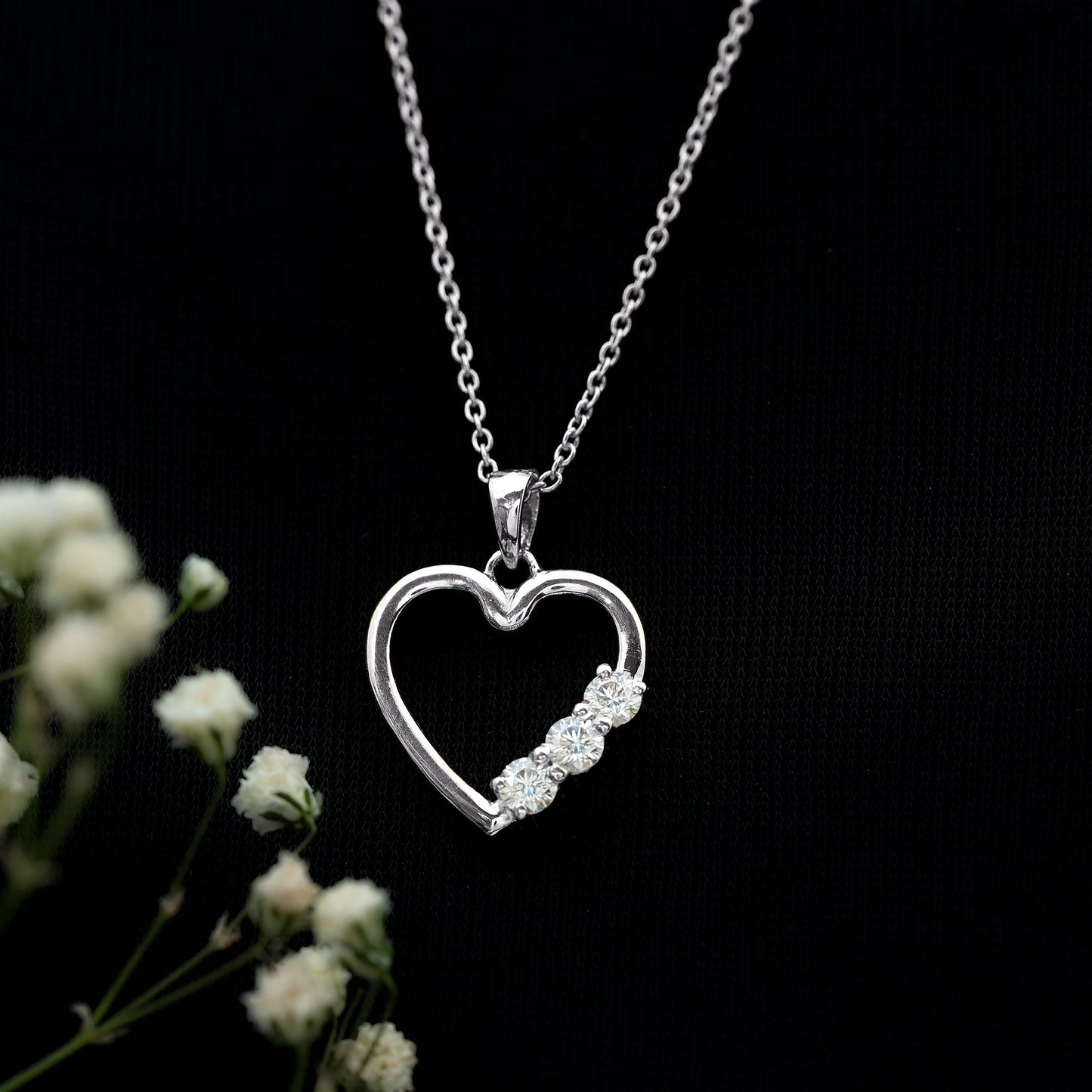 Simple Moissanite Open Heart Pendant Necklace