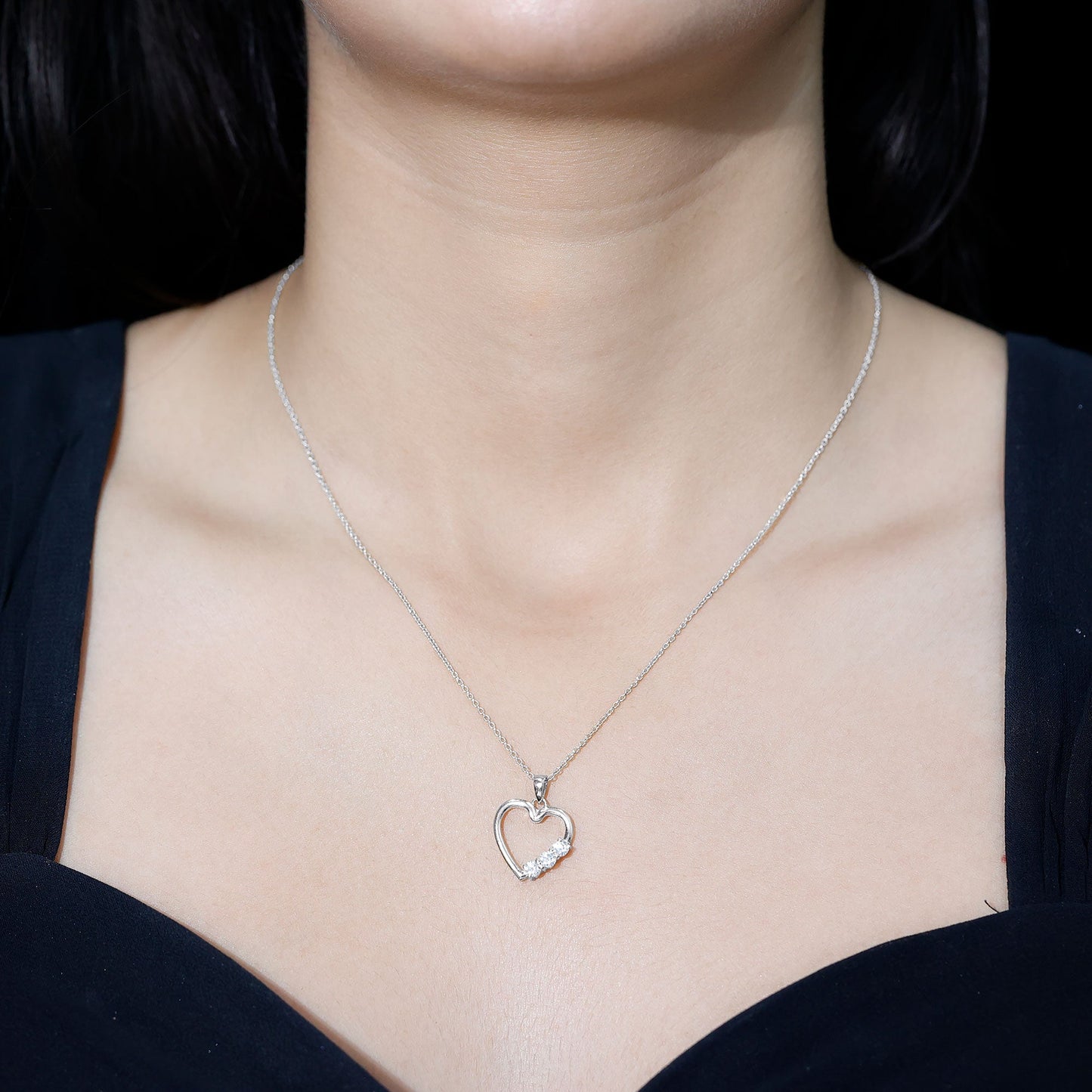 Simple Moissanite Open Heart Pendant Necklace